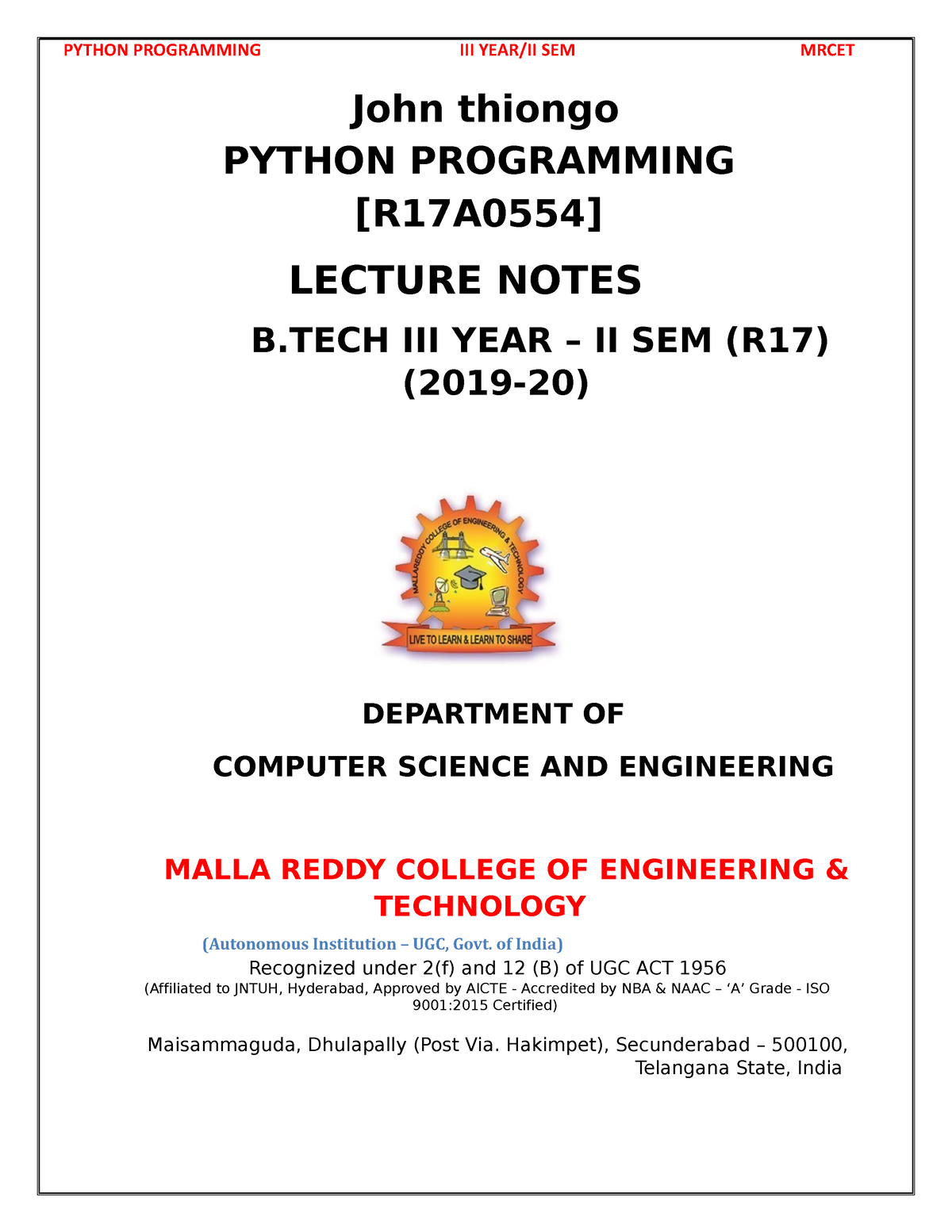 Python Programming Notes - John Thiongo PYTHON PROGRAMMING [R17A0554 ...