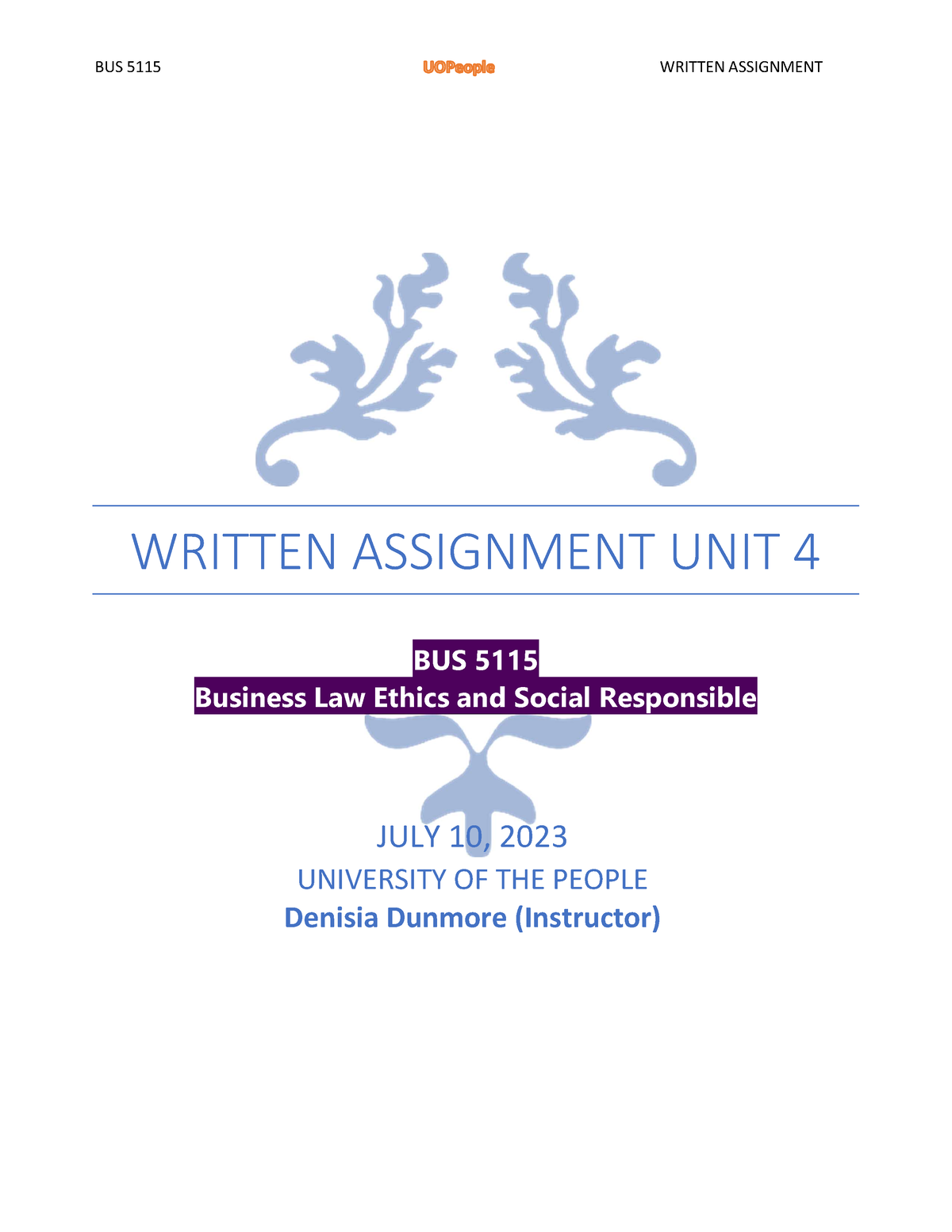 BUS 5115 Written Assignment Unit 04 - WRITTEN ASSIGNMENT UNIT 4 BUS ...