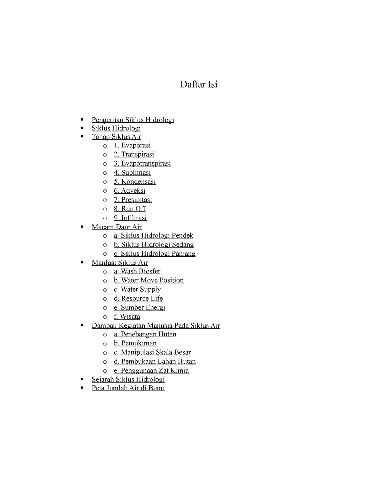 Tugas Hidrologi Daftar Isi Pengertian Siklus Hidrologi Siklus