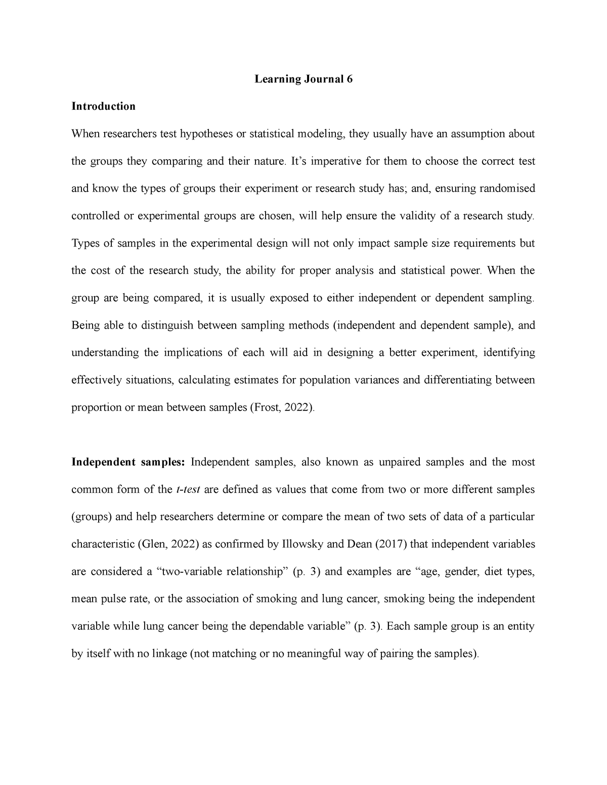 Learning Journal 6 - Biostatistics - Learning Journal 6 Introduction ...