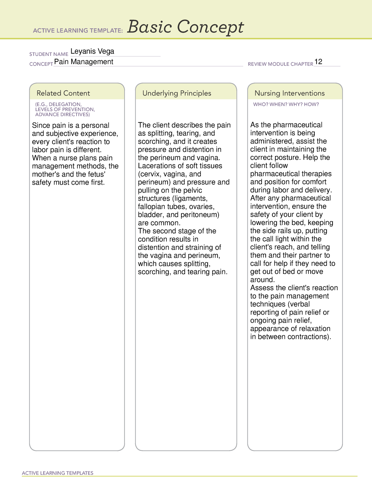 Basic concept pain management copy - ACTIVE LEARNING TEMPLATES Basic ...