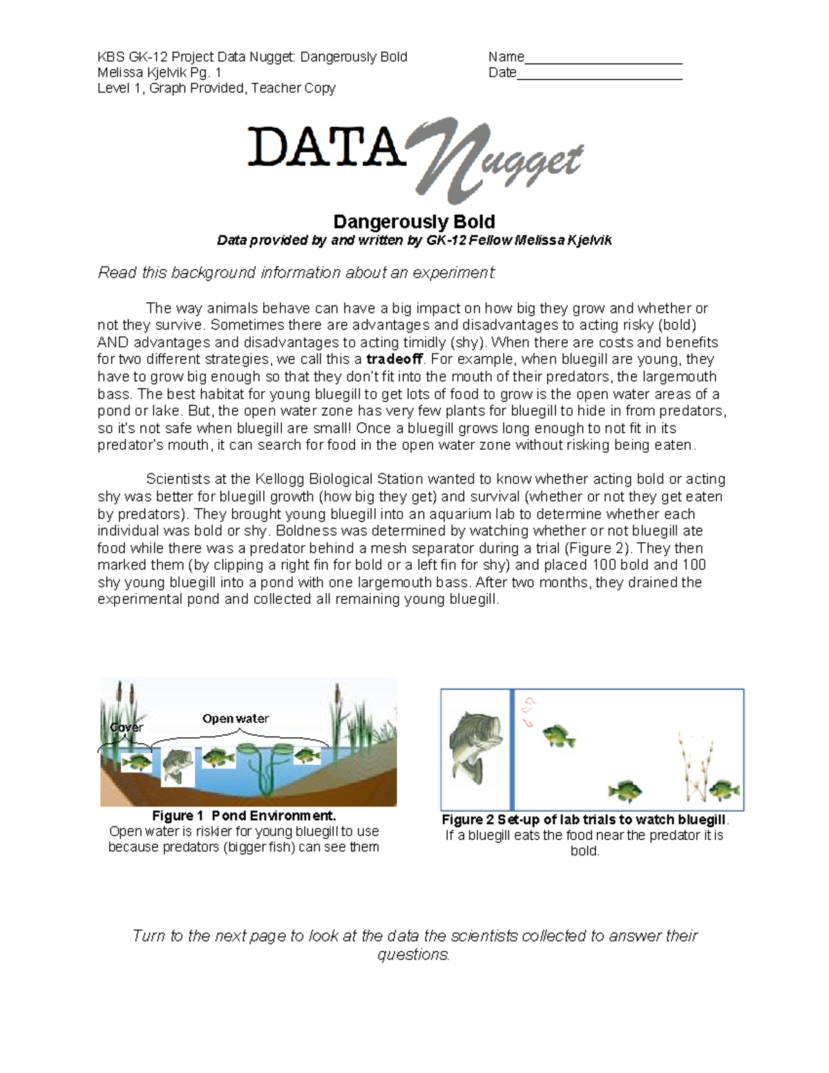 Dangerously Bold Level 1 Graph Provided Teacher Copy - KBS GK-12 Project Data Nugget ...