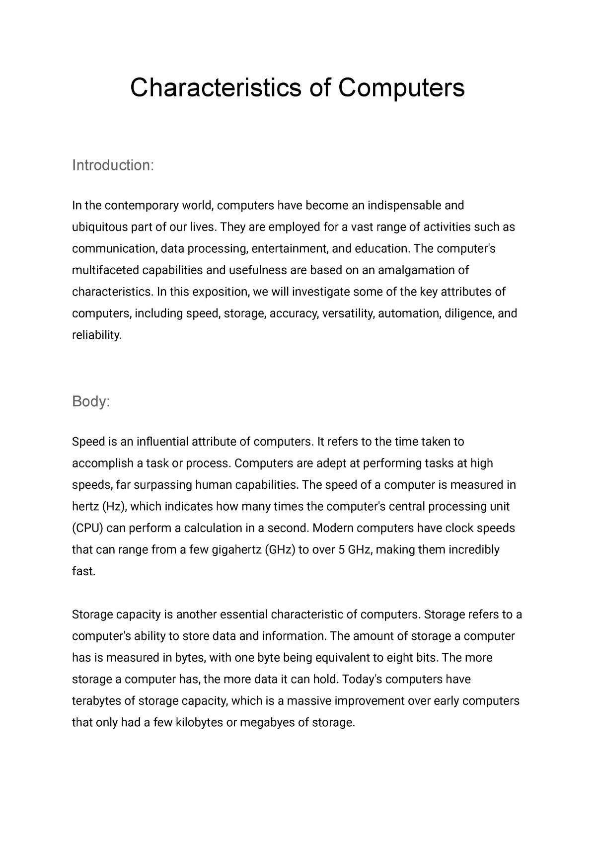 Characteristics of Computers - Characteristics of Computers ...