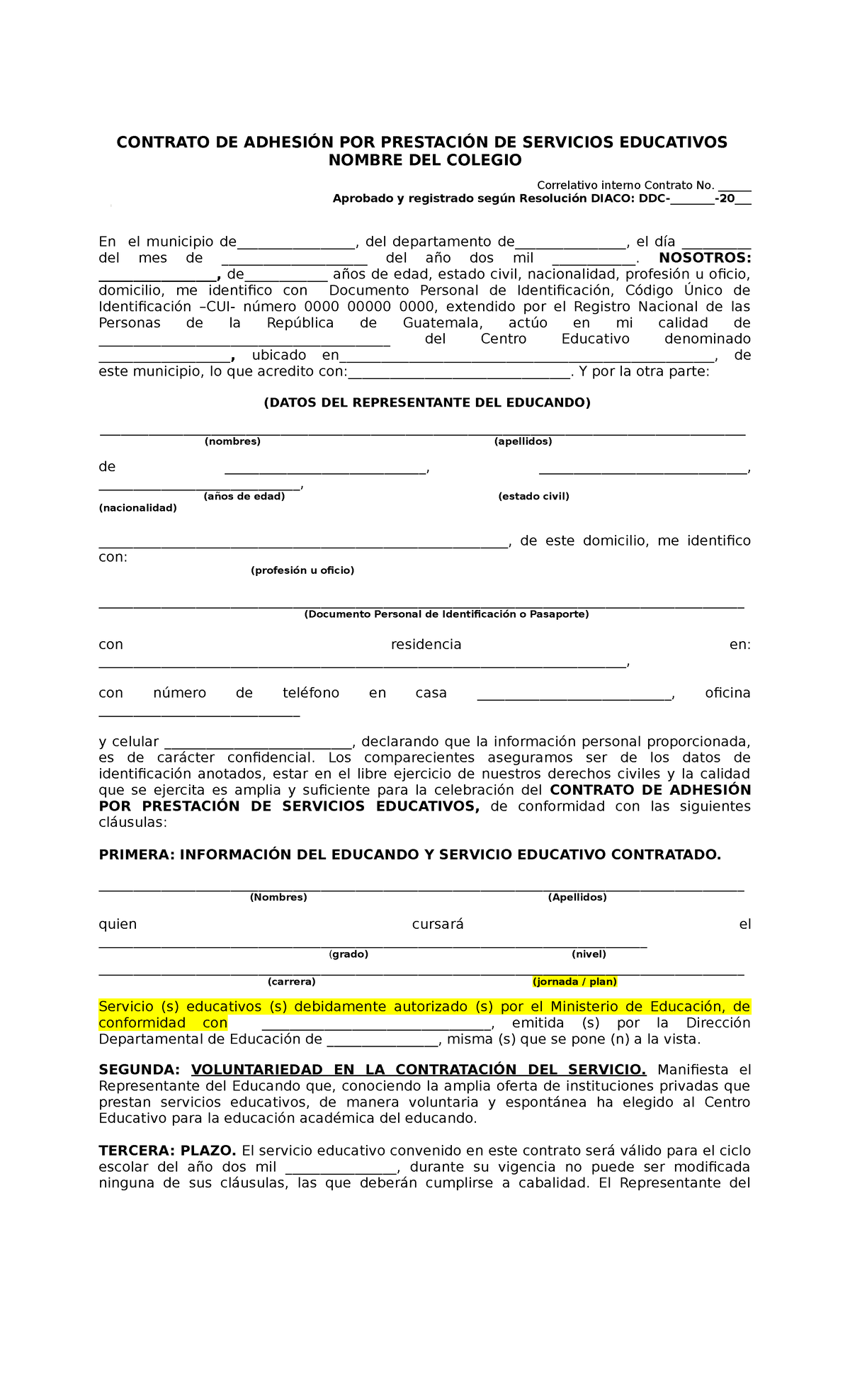 Modelo De Contrato De Adhesion Para Menores De Edad - CONTRATO DE ...