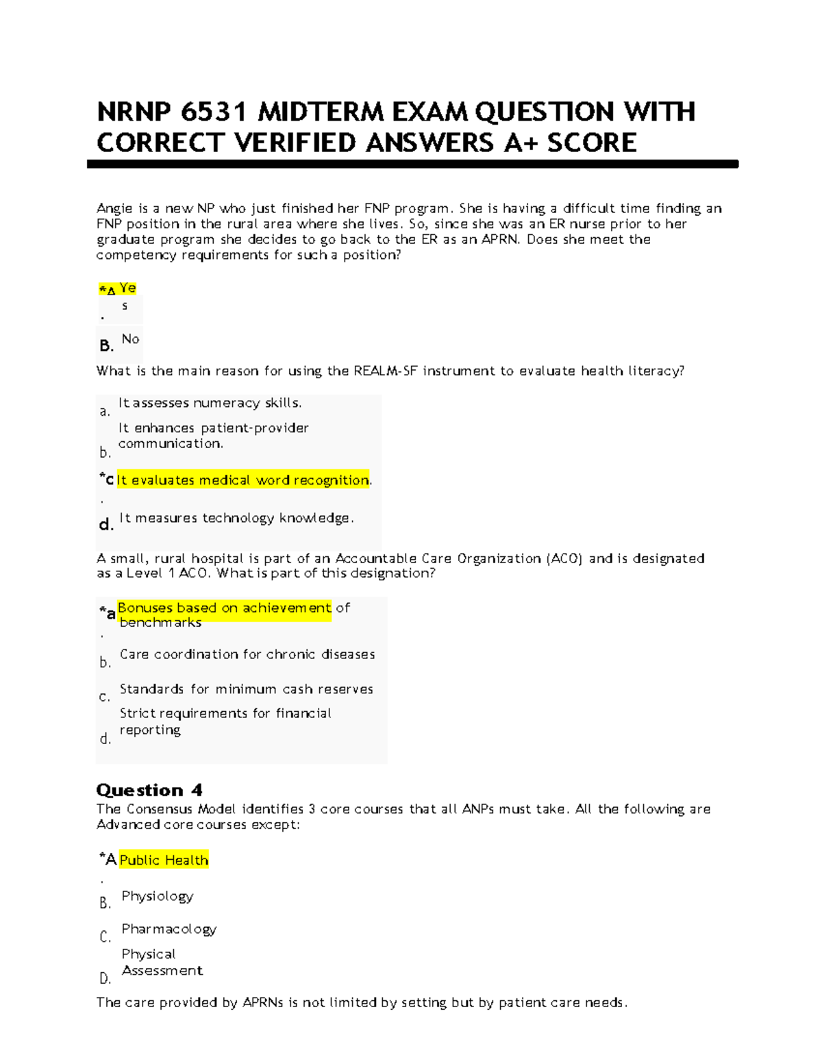 NRNP 6531 Midterm EXAM Question WITH Correct Verified Answers A+ Score ...