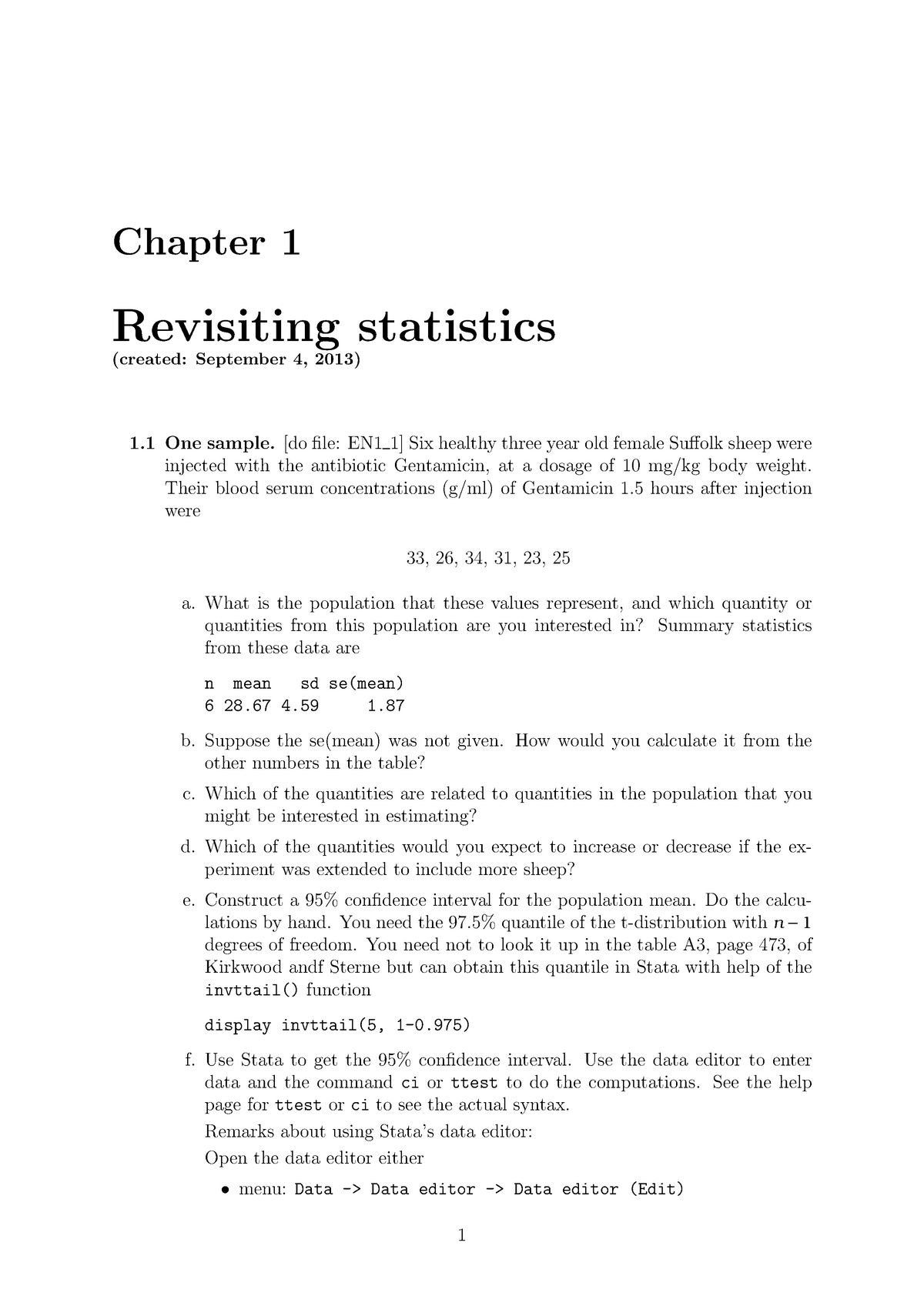 Exercises 1 1 - Notes - Chapter 1 Revisiting Statistics (created ...