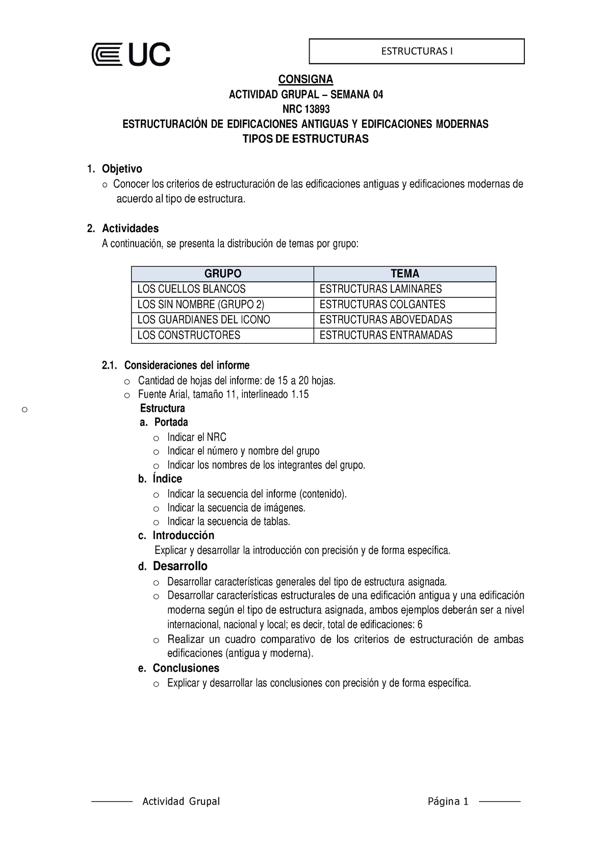 Actividad Grupal - Jueves - ESTRUCTURAS I Actividad Grupal P·gina 1 ...