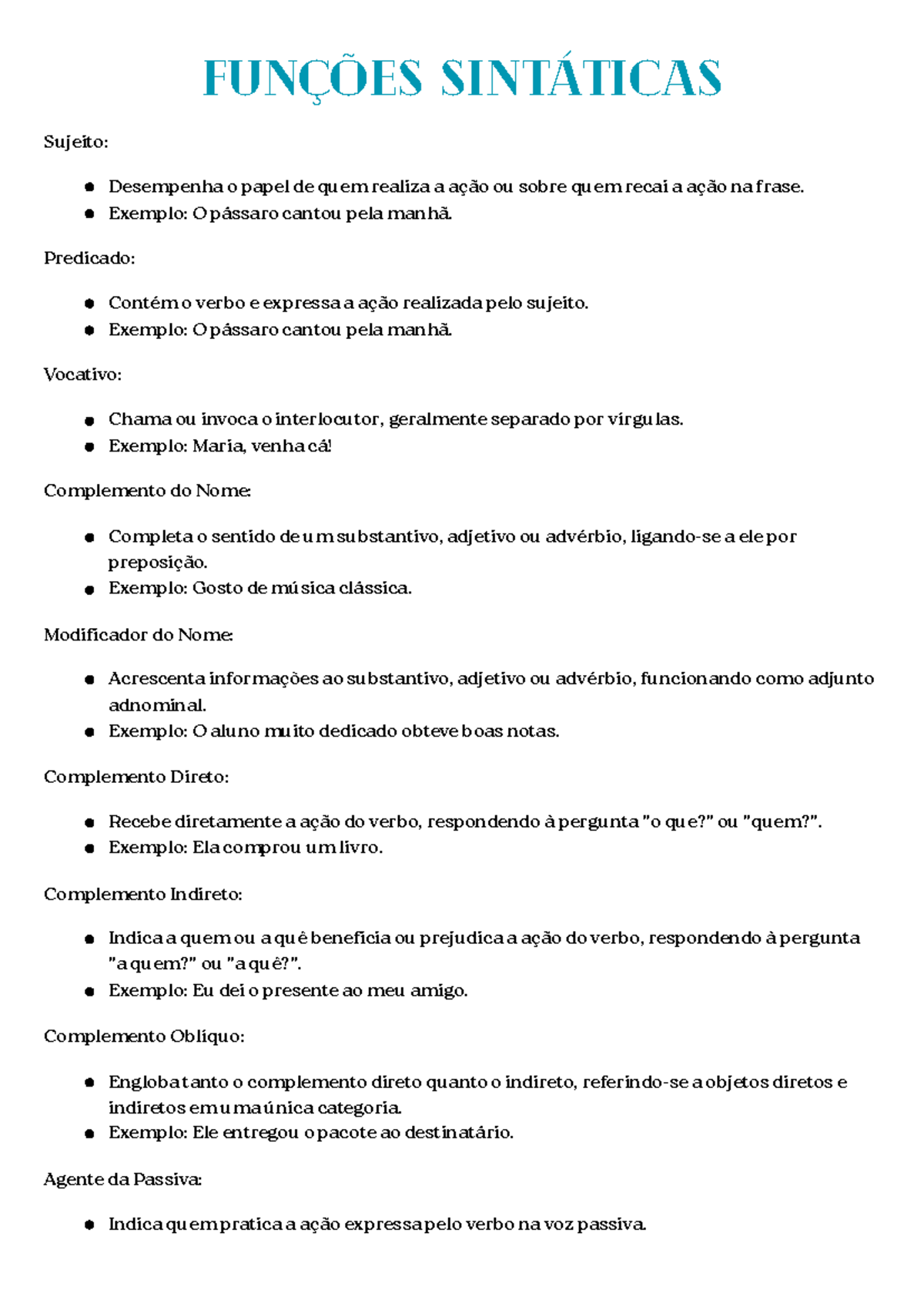 Funções sintaticas fichas de exercícios - Funções sintáticas Sujeito ...