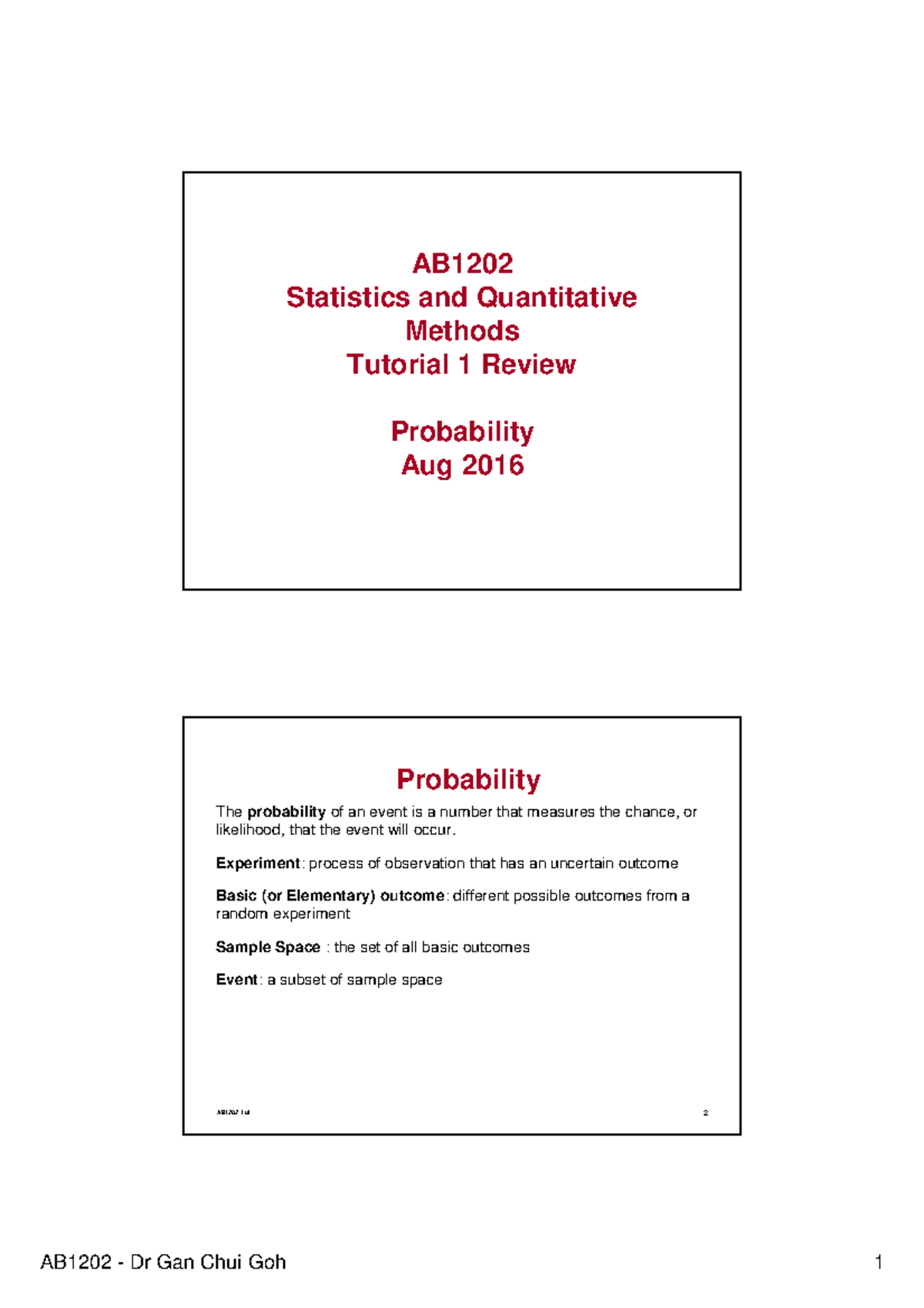 Stats Tut 1 Notes - AB Statistics And Quantitative Methods Tutorial 1 ...