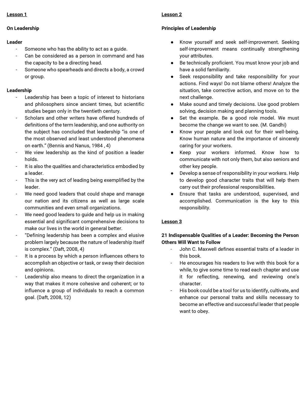 Leadership - Lecture Notes For NSTP-CWTS - Lesson 1 On Leadership ...