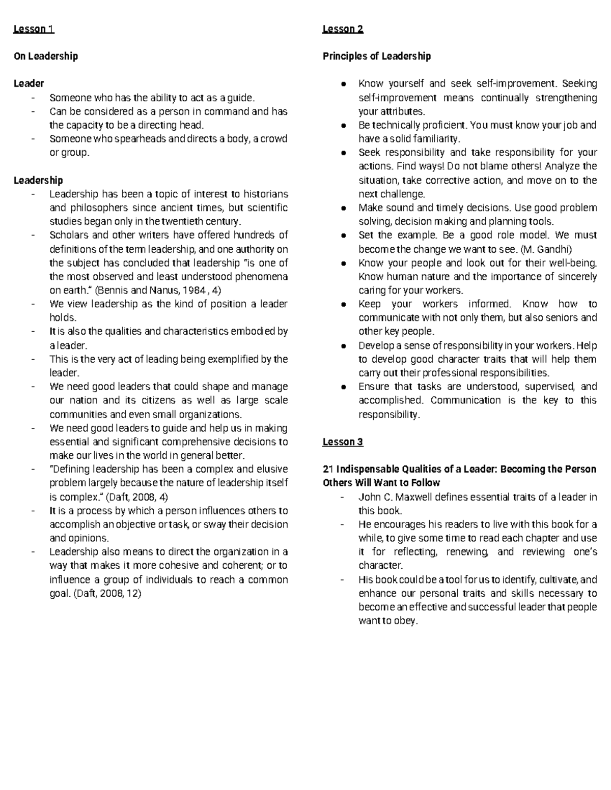 Leadership Lecture Notes For NSTP CWTS Lesson 1 On Leadership 