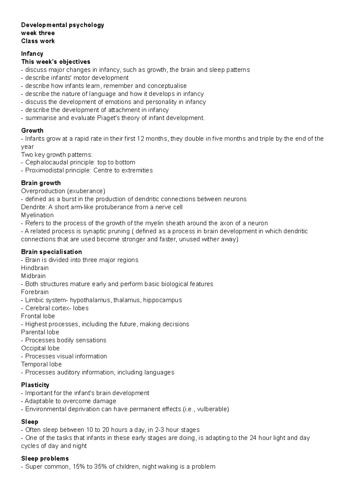 Infancy- week three- Developmental psychology-CW - Developmental ...