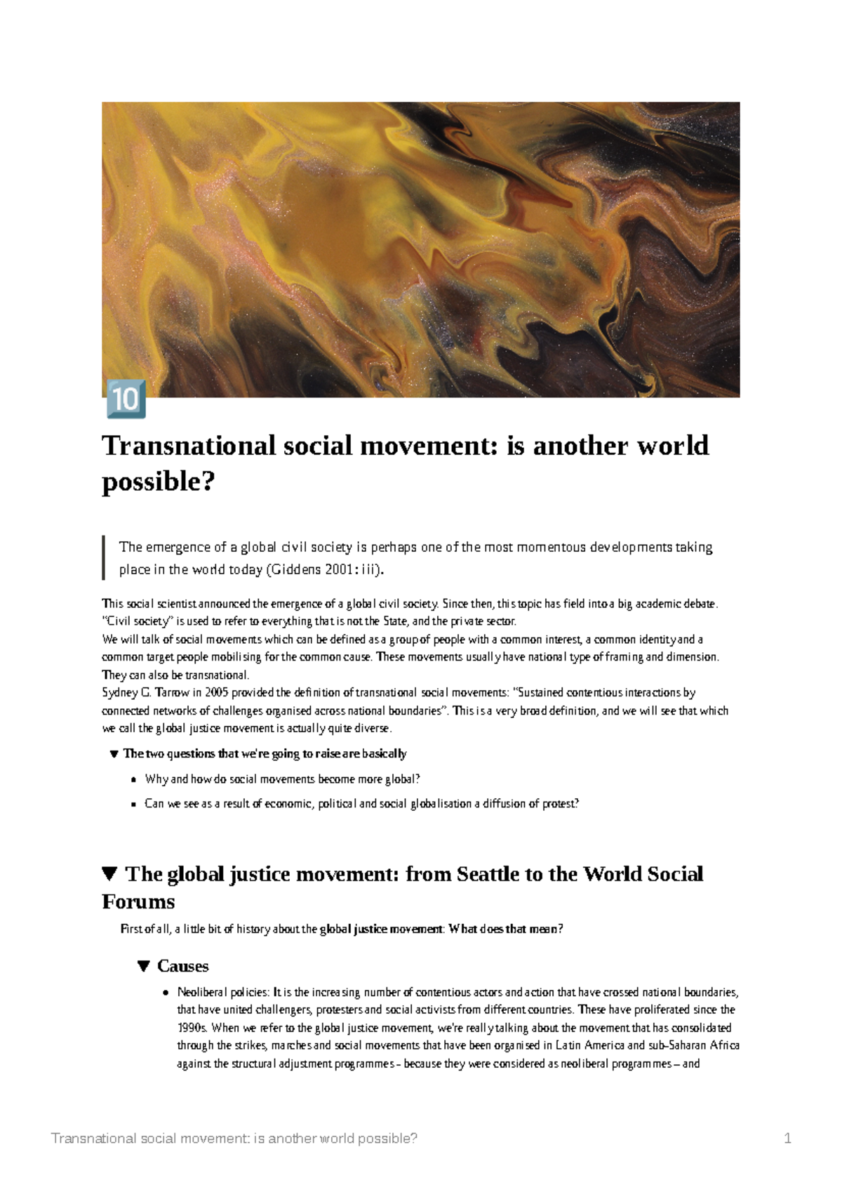 Transnational social movement is another world possible Transnational