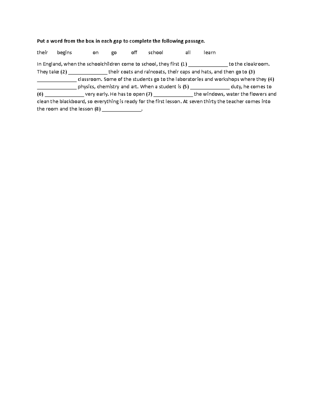 HW UNIT 1 . Put a word from the box in each gap to complete the