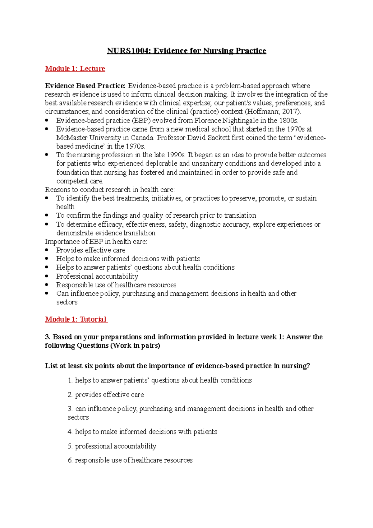 NURS1004- Evidence in Nursing Practice - NURS1004: Evidence for Nursing ...