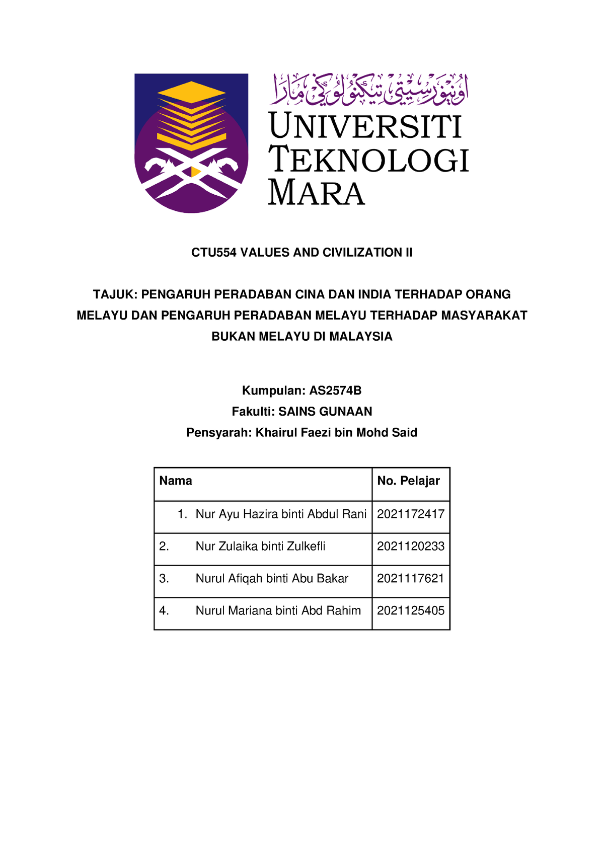 contoh assignment ctu554 uitm