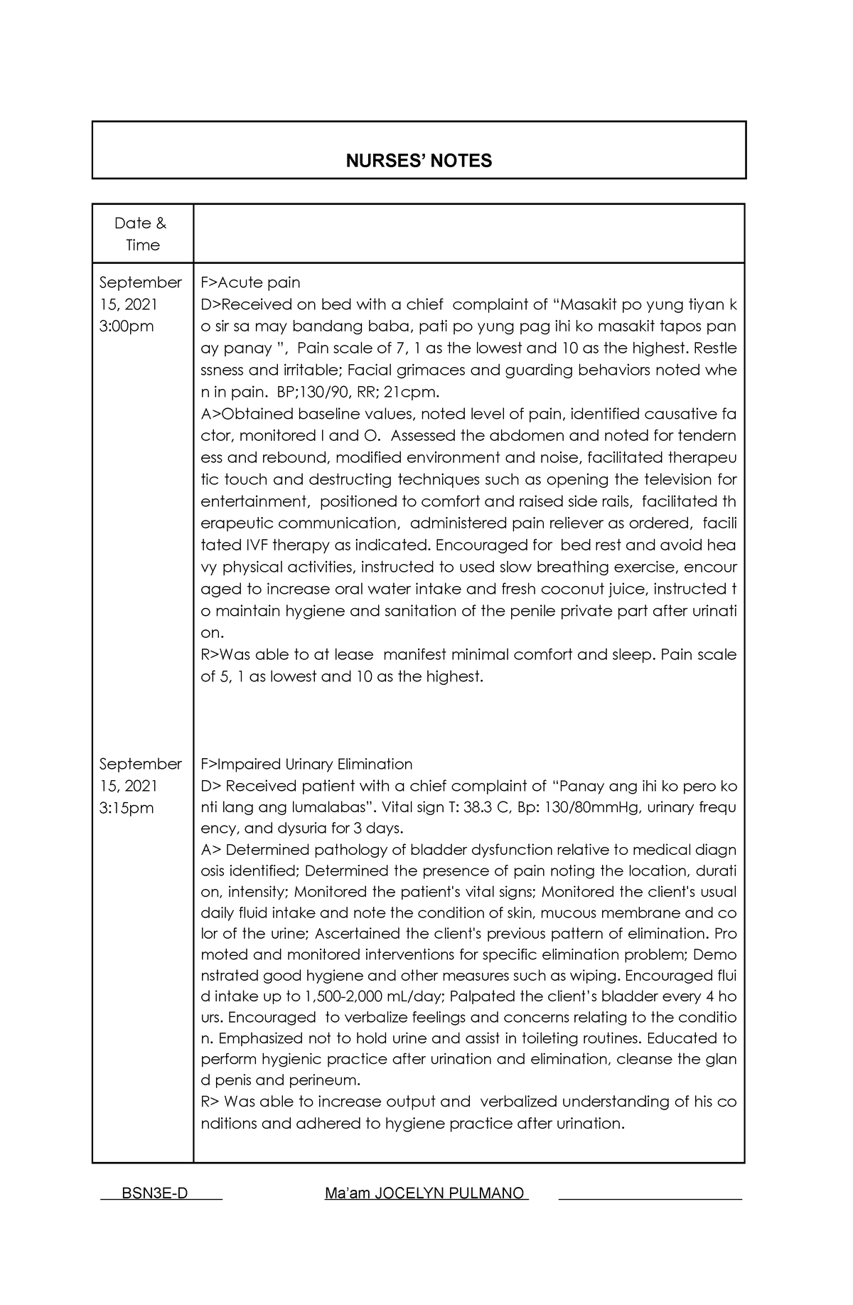 FDAR Charting Notes Care Of Clients With Problems In Oxygenation 