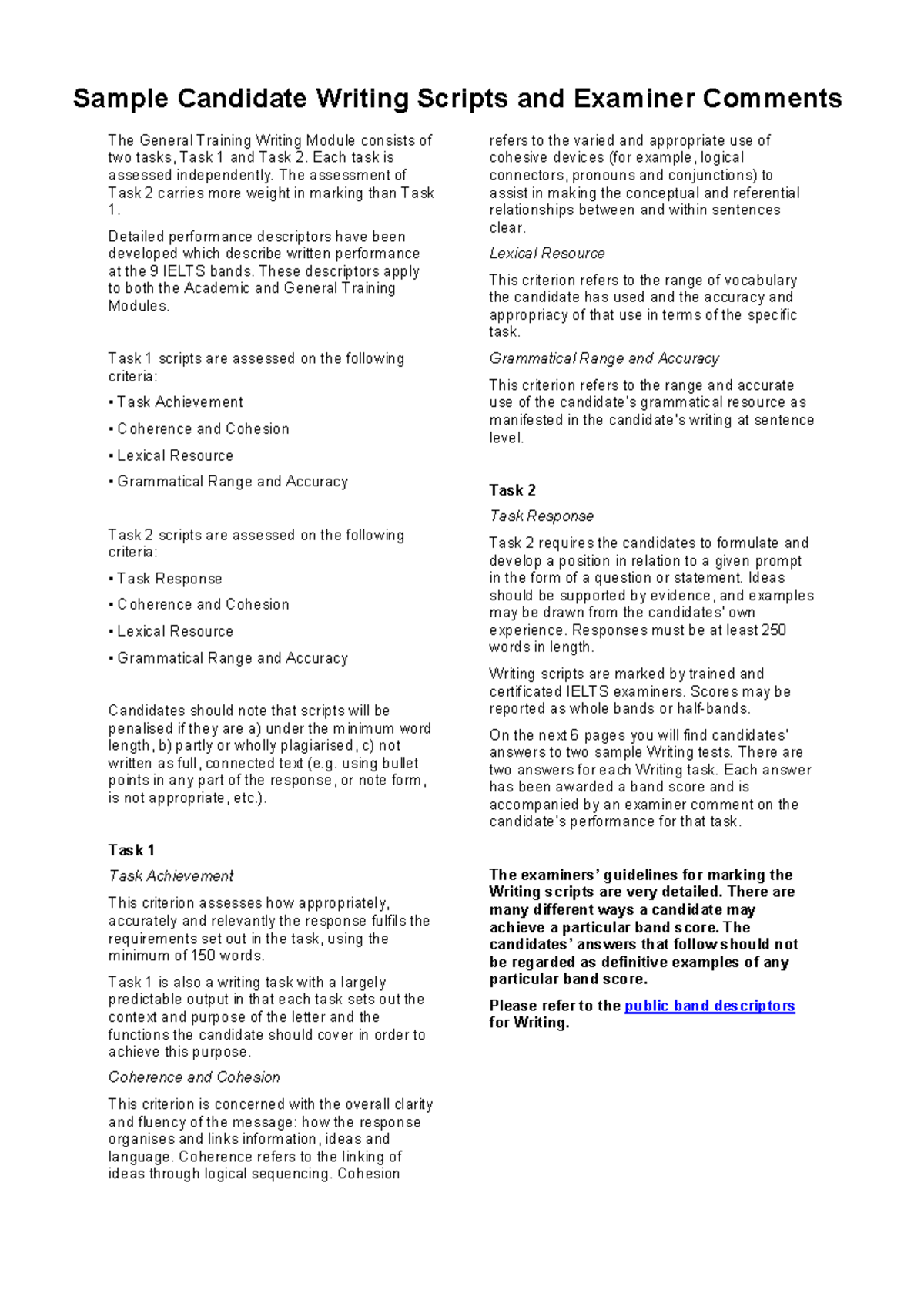 Gt writing sample scripts - Sample Candidate Writing Scripts and ...