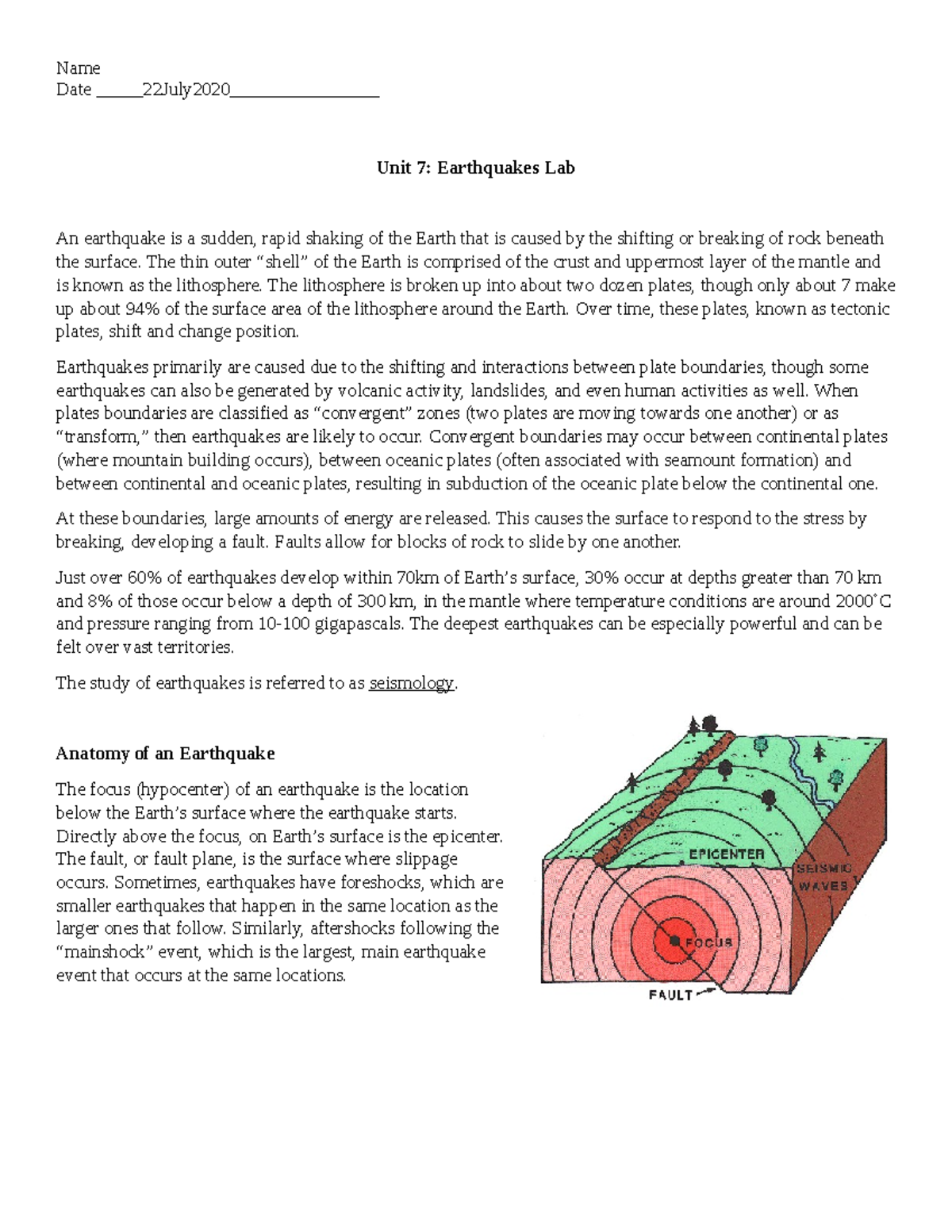 assignment of earthquakes