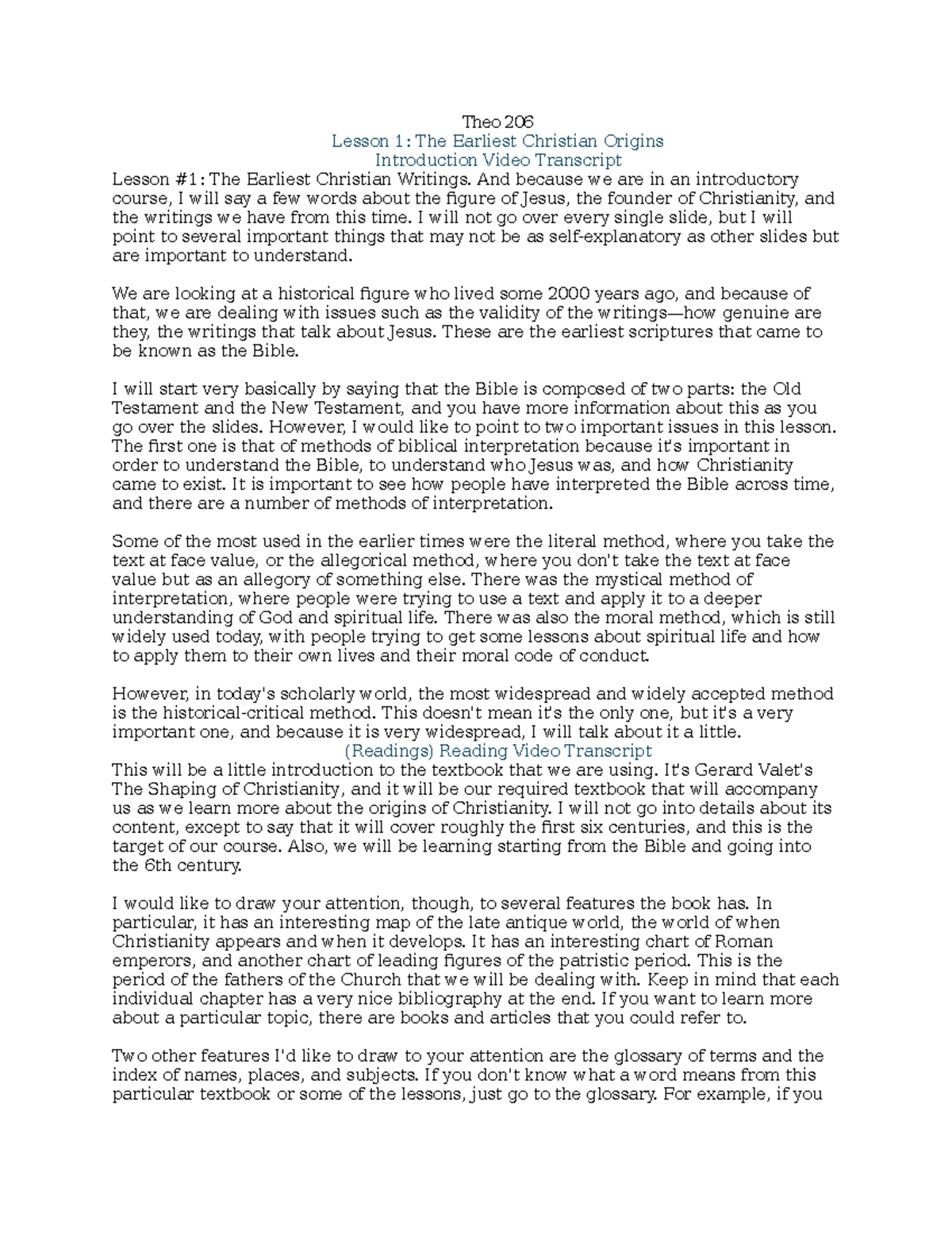 Notes Theo 206 - Theo 206 Lesson 1: The Earliest Christian Origins ...
