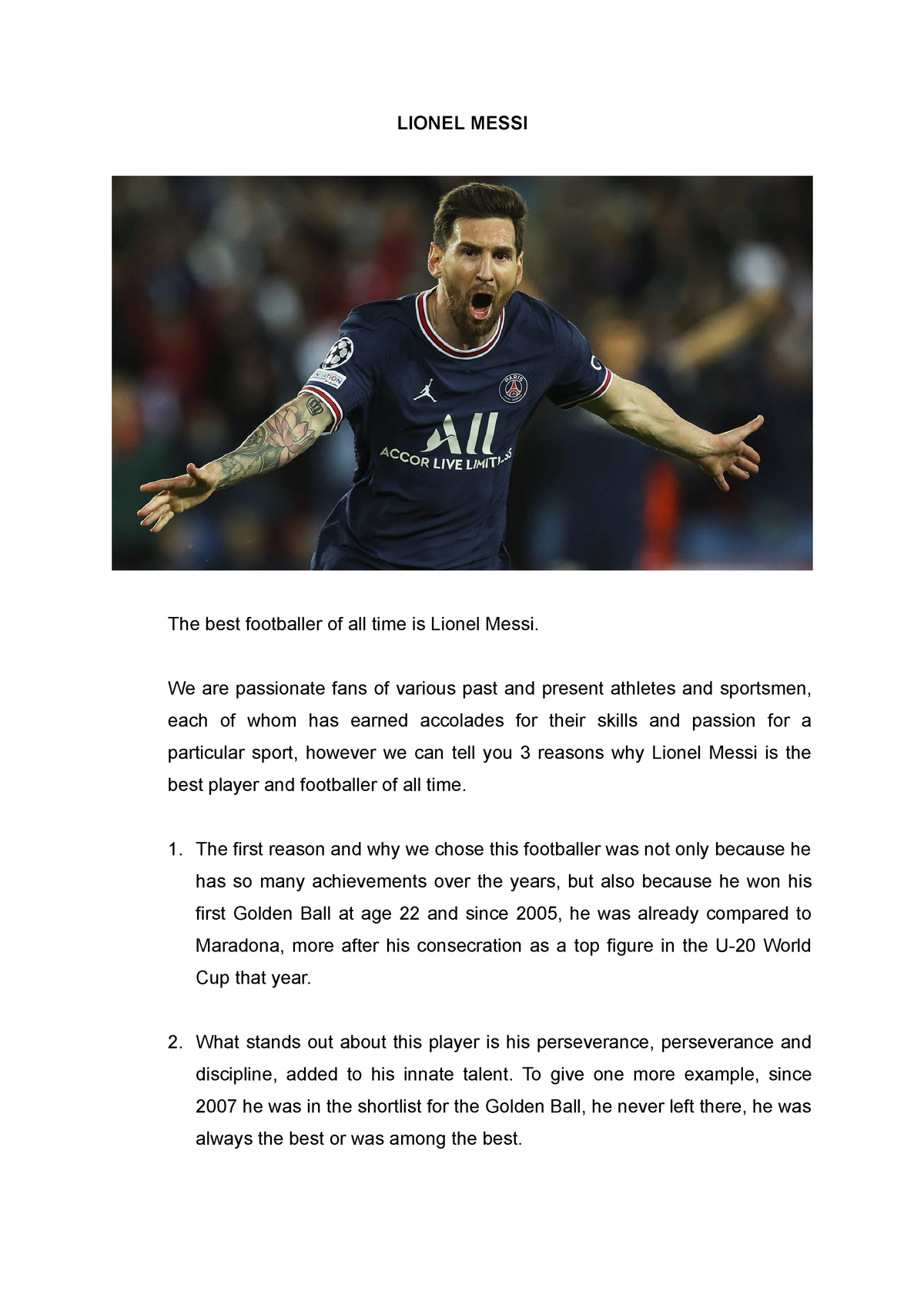 my favourite sportsman messi essay