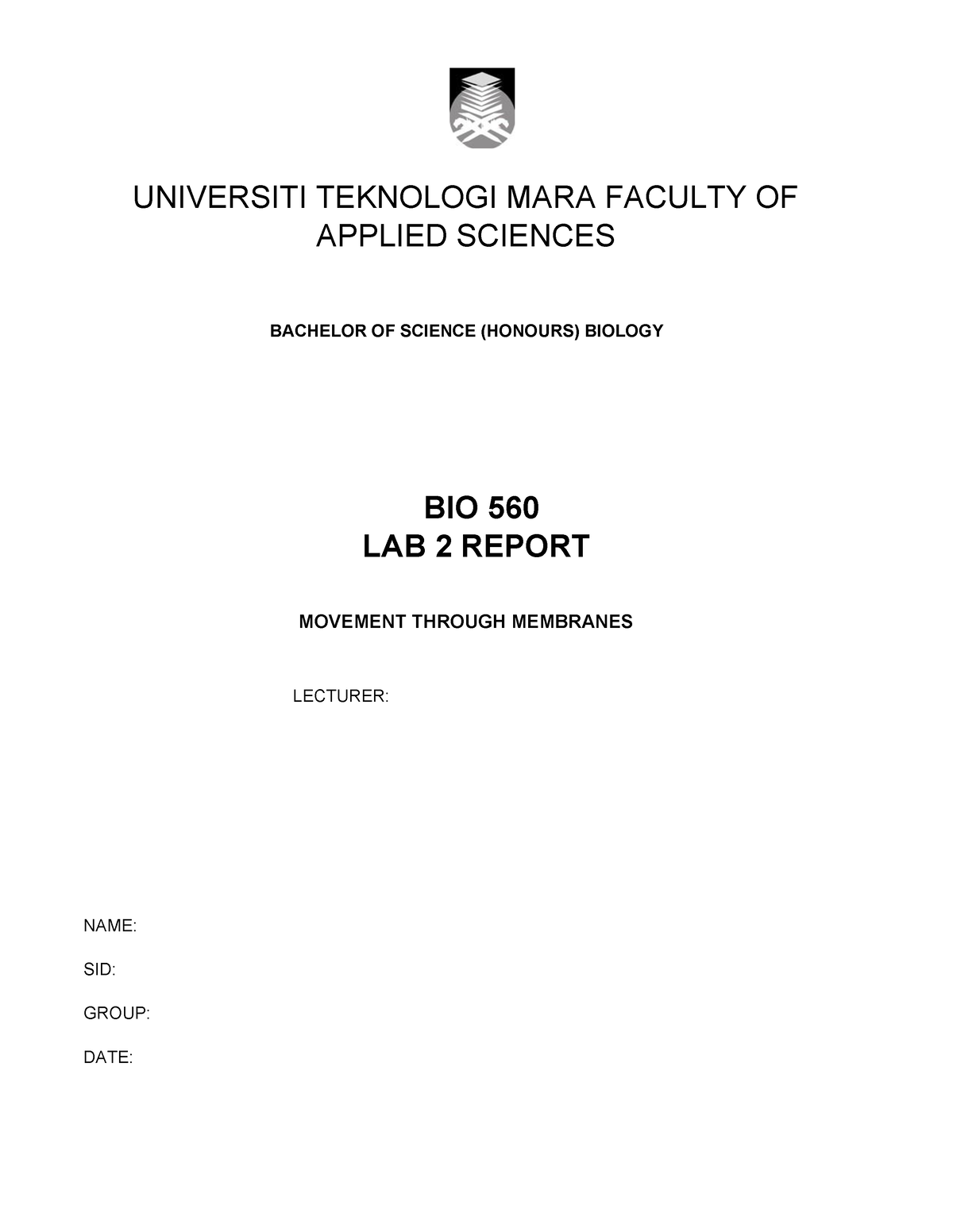 LAB Report 2 Answer - UNIVERSITI TEKNOLOGI MARA FACULTY OF APPLIED ...