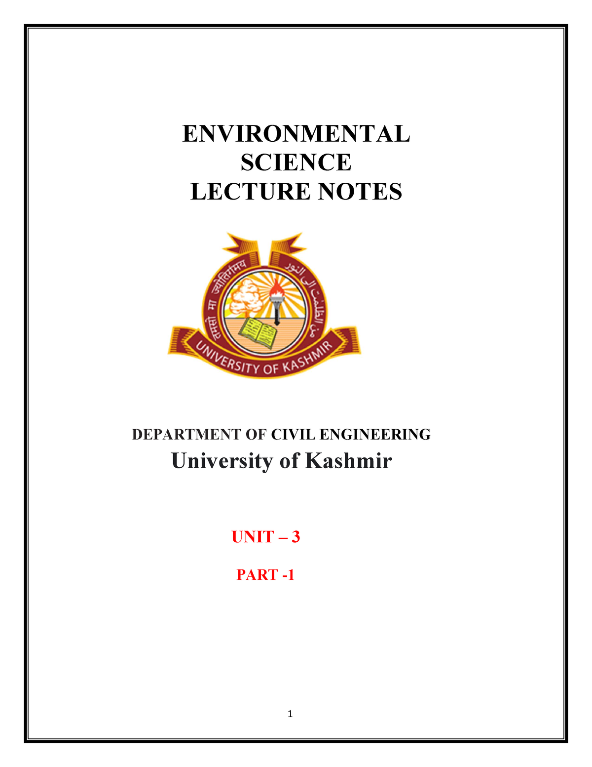 Environmental Science Civil Eng UNIT 3 Part 1 - ENVIRONMENTAL SCIENCE ...