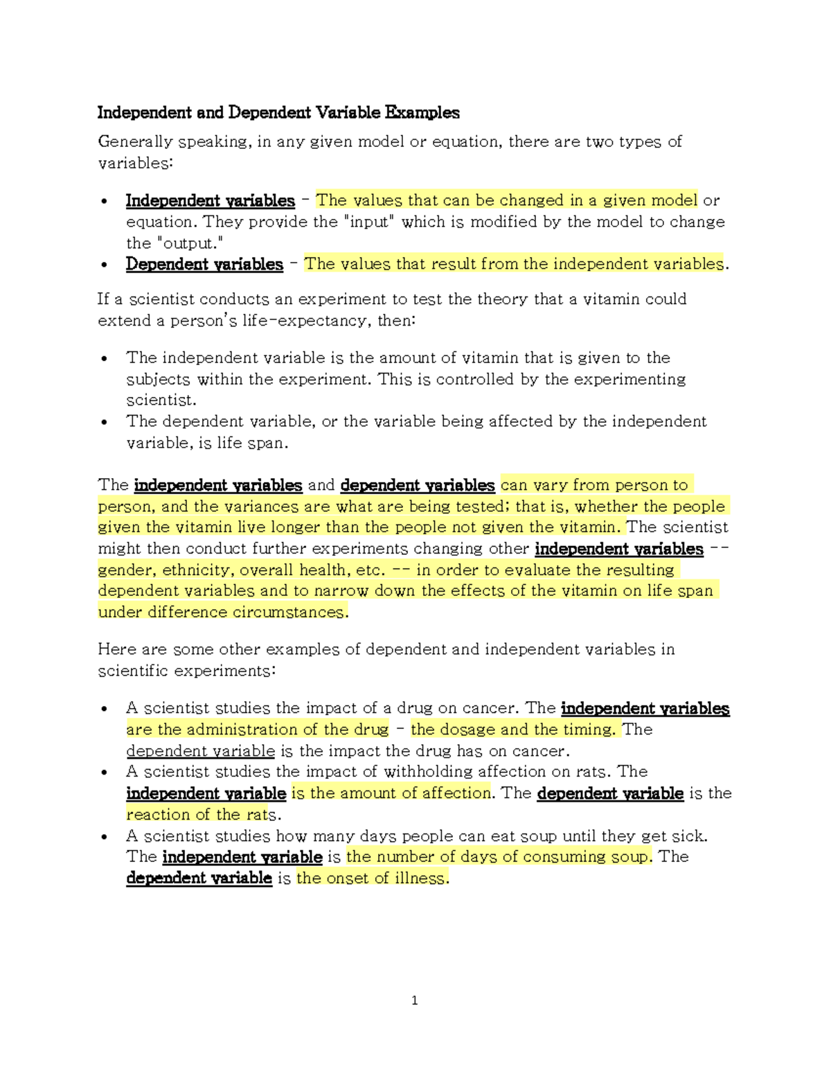 Independent and Dependent Variable Examples - Independent and Dependent ...