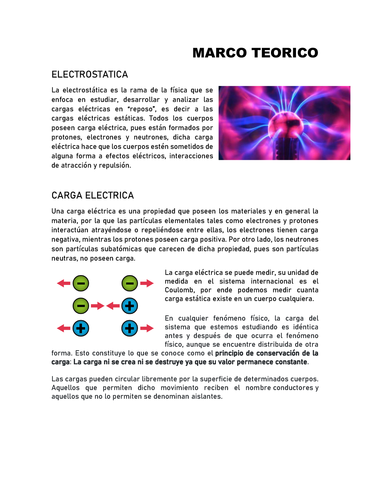 Marco Teorico - Trabajo De Fisica - MARCO TEORICO ELECTROSTATICA La ...