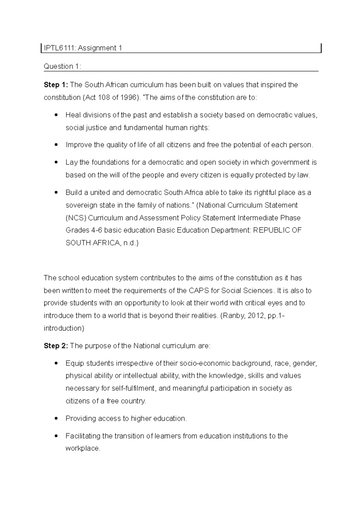 Iptl6111-assignment 1 - Iptl6111: Assignment 1 Question 1: Step 1: The 