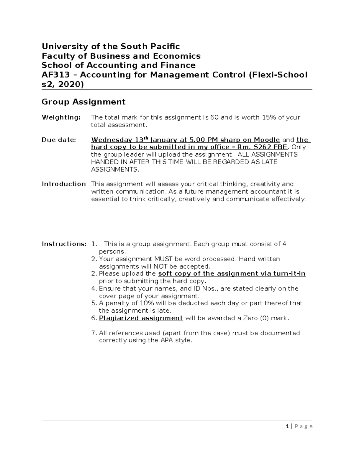 AF313 Assignment s2, 2020 - University of the South Pacific Faculty of ...