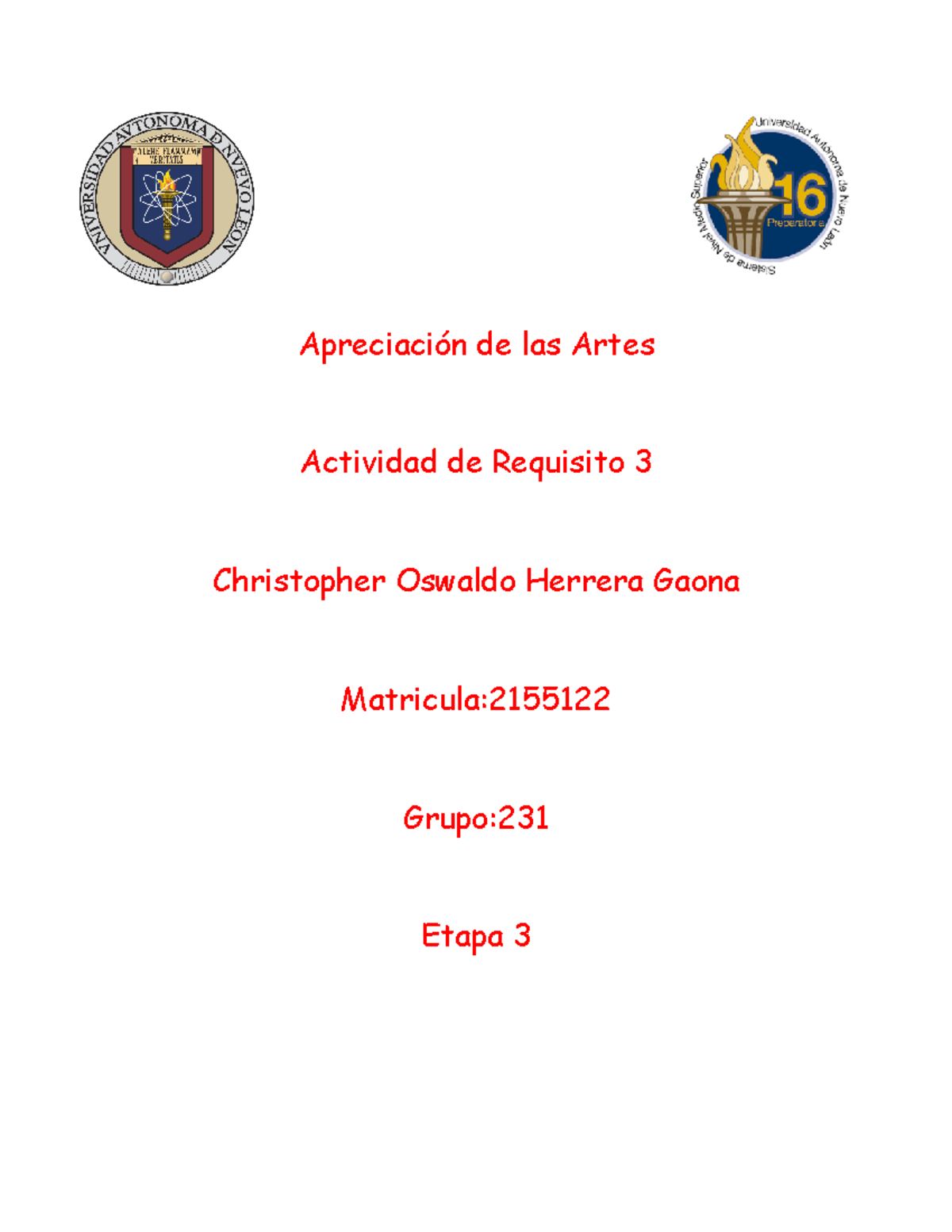 COHG AR 3 Etapa 3 AA - Apreciación de las Artes Actividad de Requisito ...