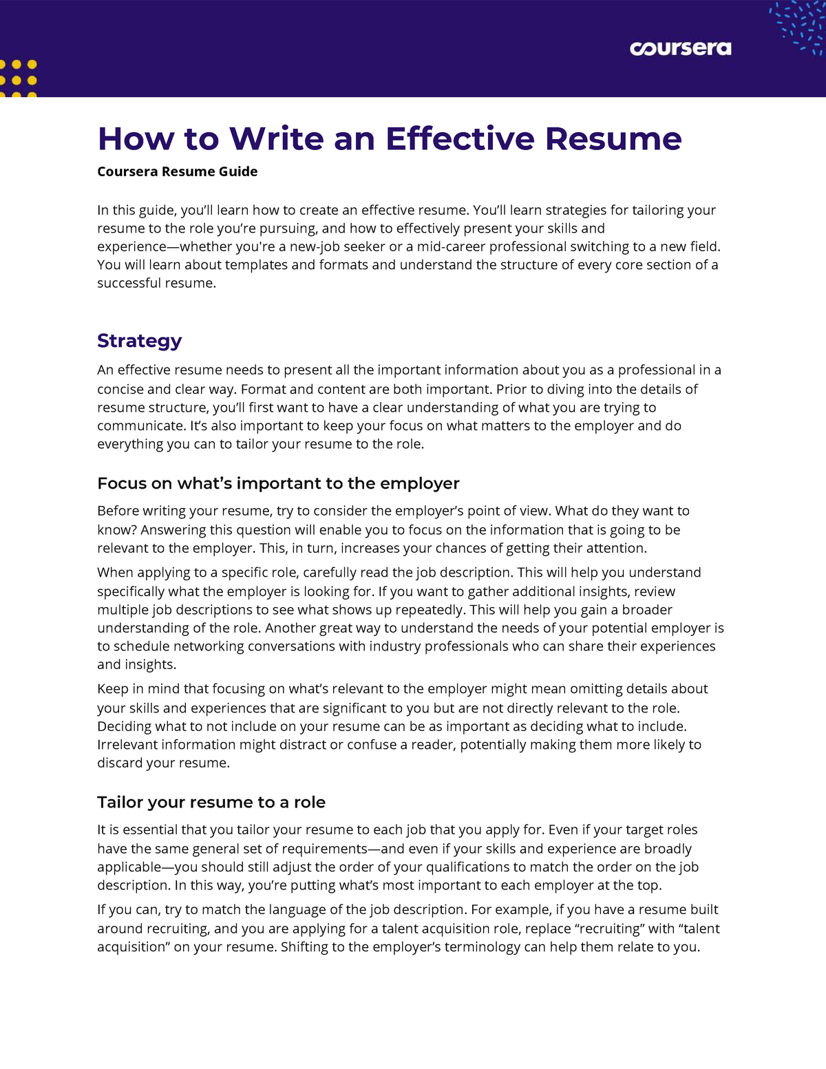 Coursera Resume Guide How To Write An Effective Resume - How To Write ...