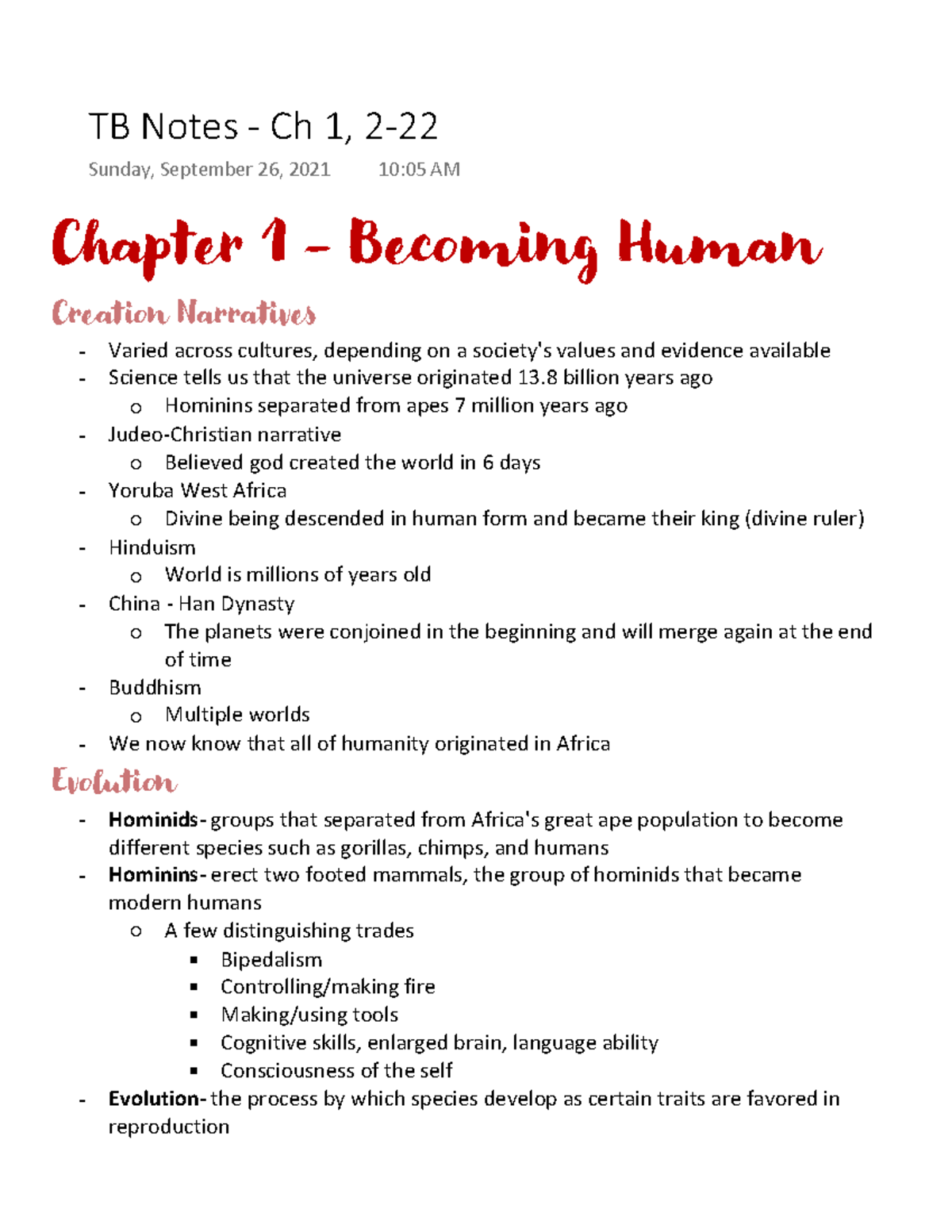 History 20 - Week 1 TB Notes - TB Notes Ch 1, Sunday, September 26 ...