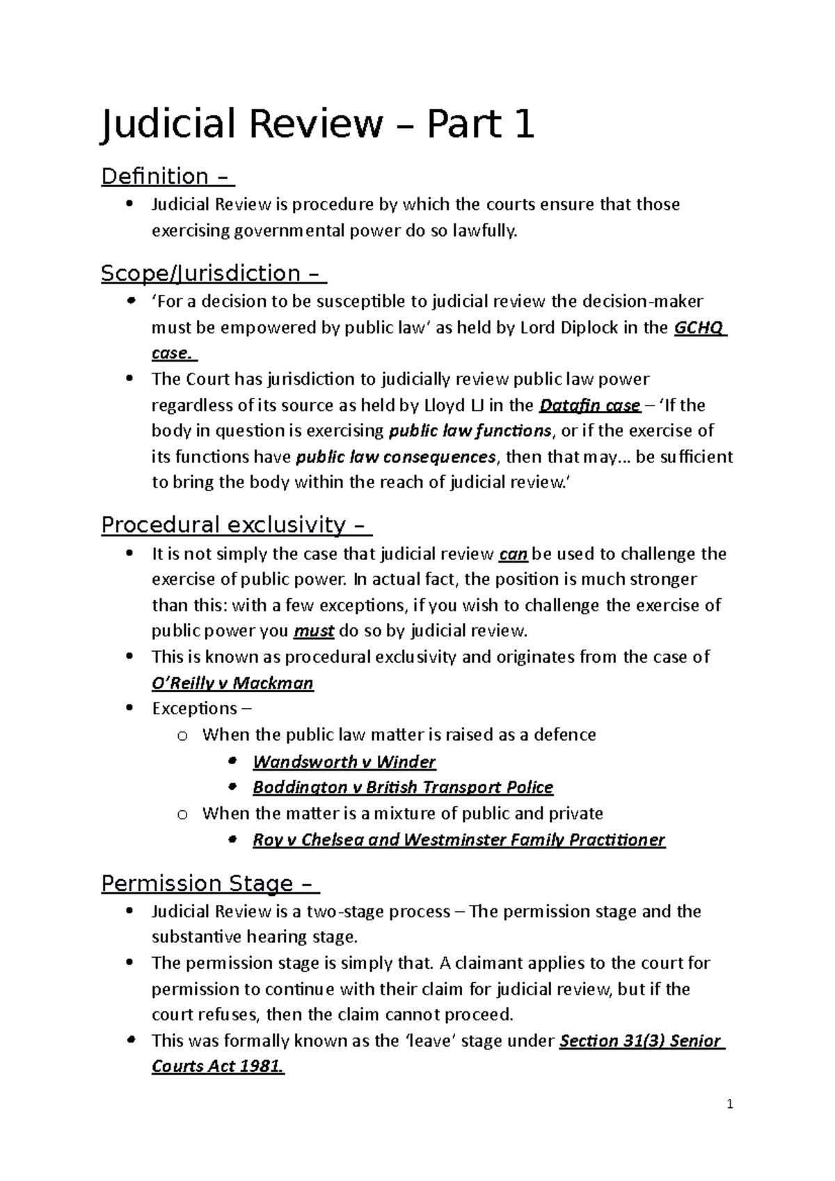 Judicial Review Essay Notes Shorter Judicial Review Part 1 