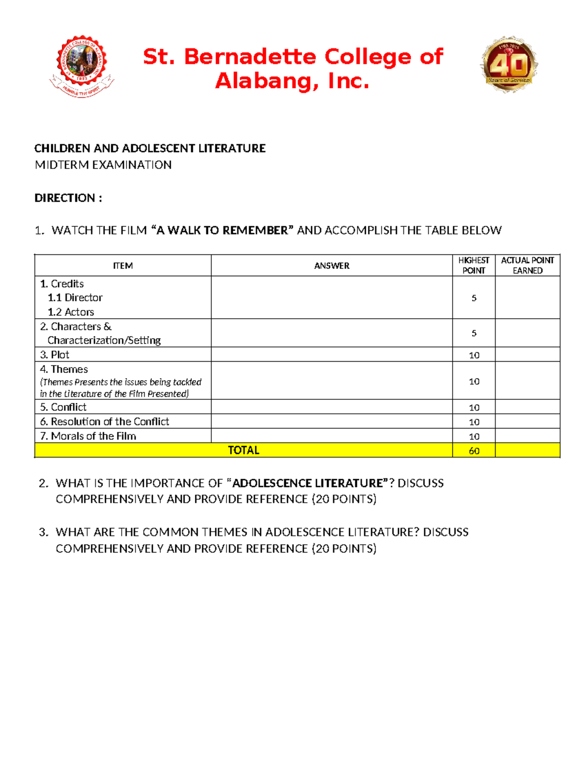 ChildrenAND Adolescent Literature CHILDREN AND ADOLESCENT