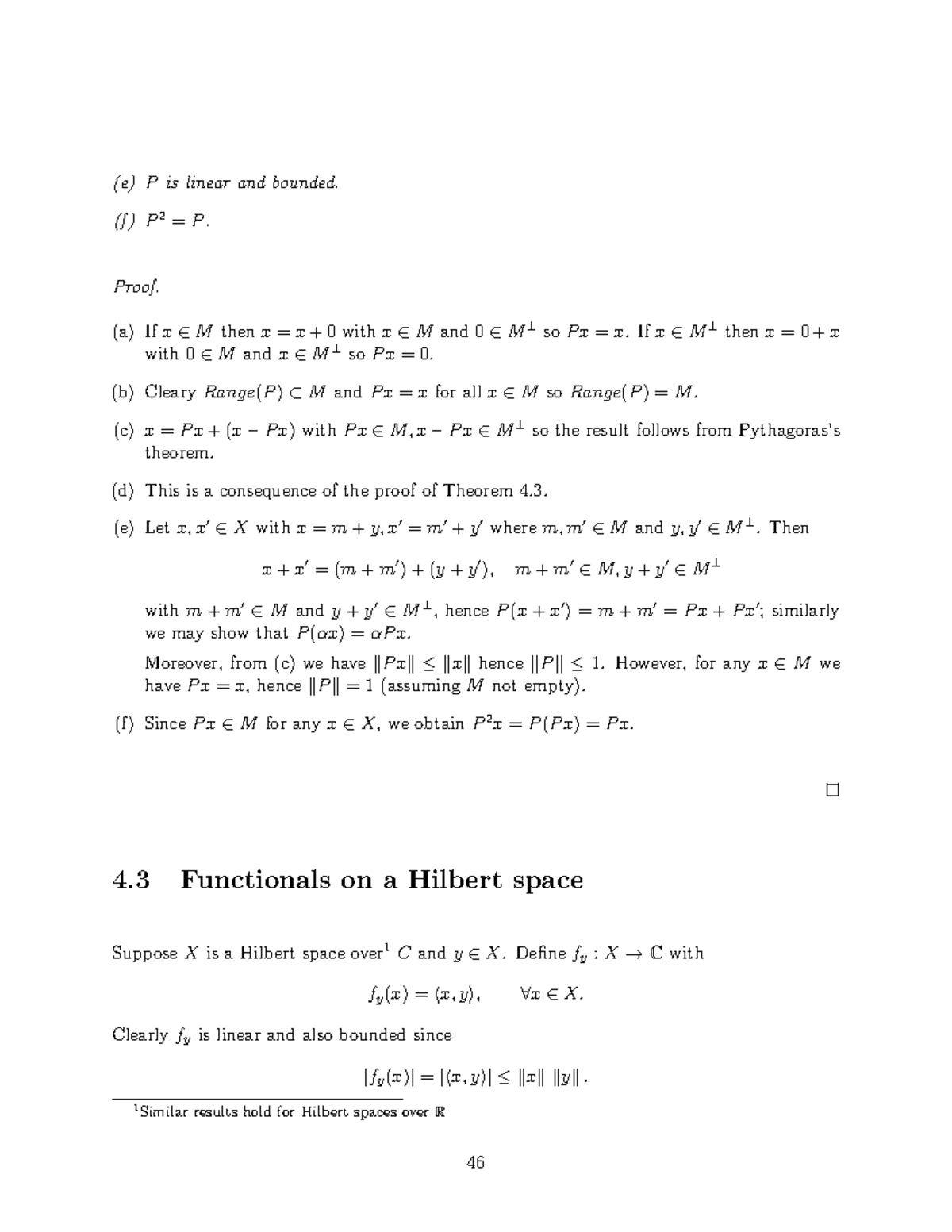 Lecture Notes-24 - (e) P is linear and bounded. (f ) P 2 = P. Proof. (a ...