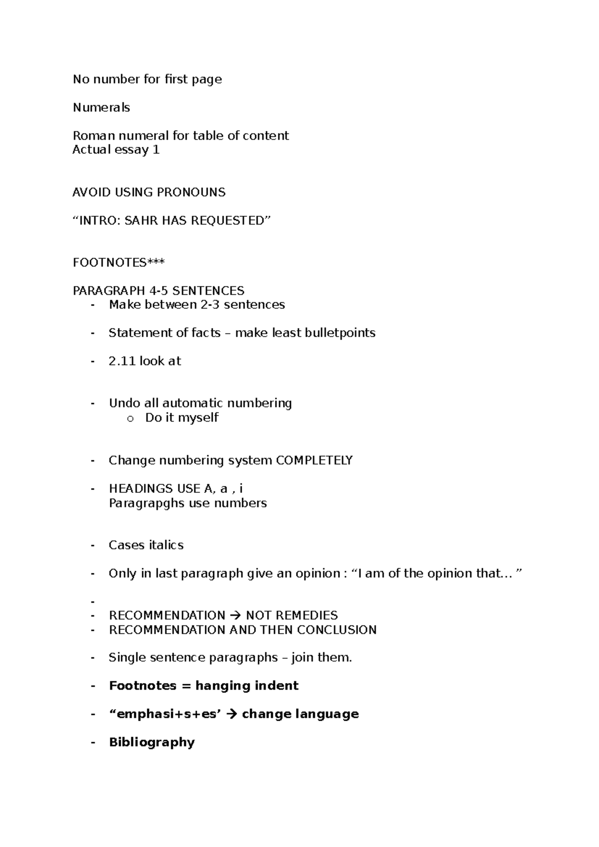 Consult - No number for first page Numerals Roman numeral for table of ...