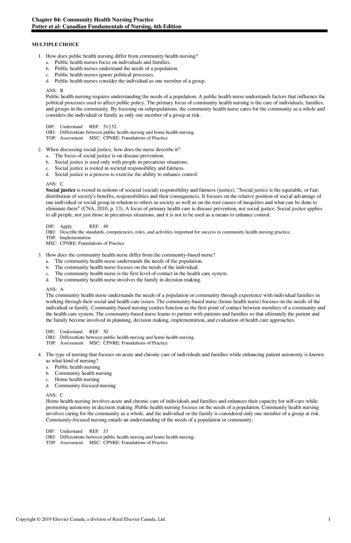 Exam View - Chapter 004 - Chapter 04: Community Health Nursing Practice ...