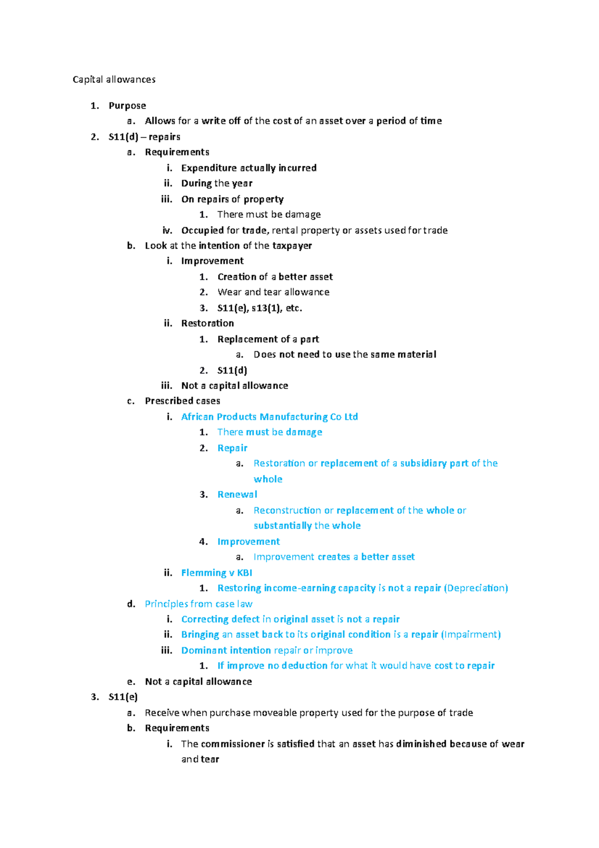 Capital allowances - Summary Taxation III - Capital allowances Purpose ...