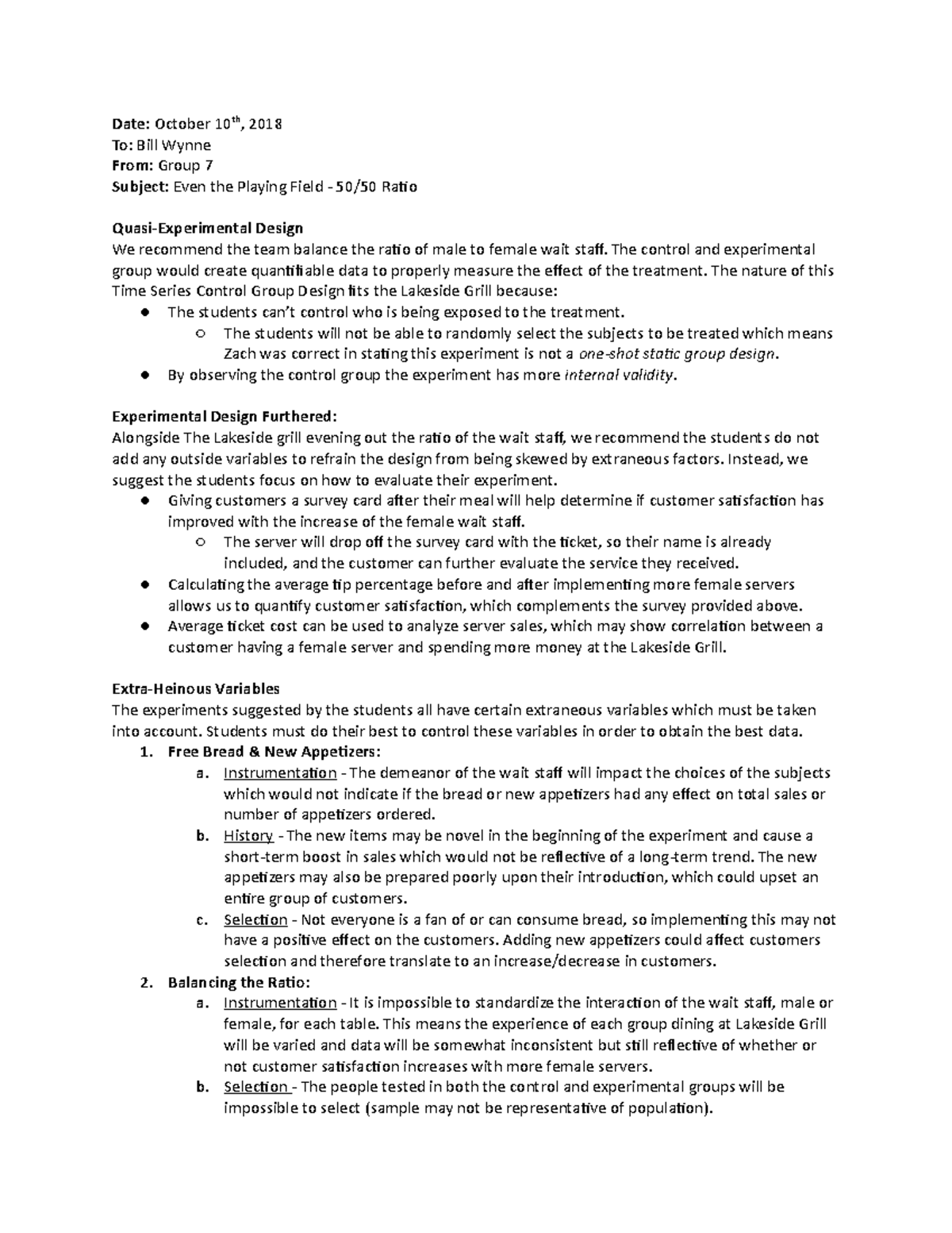 #7 - Weekly Assigned Case Memo - Date: October 10th, 2018 To: Bill ...