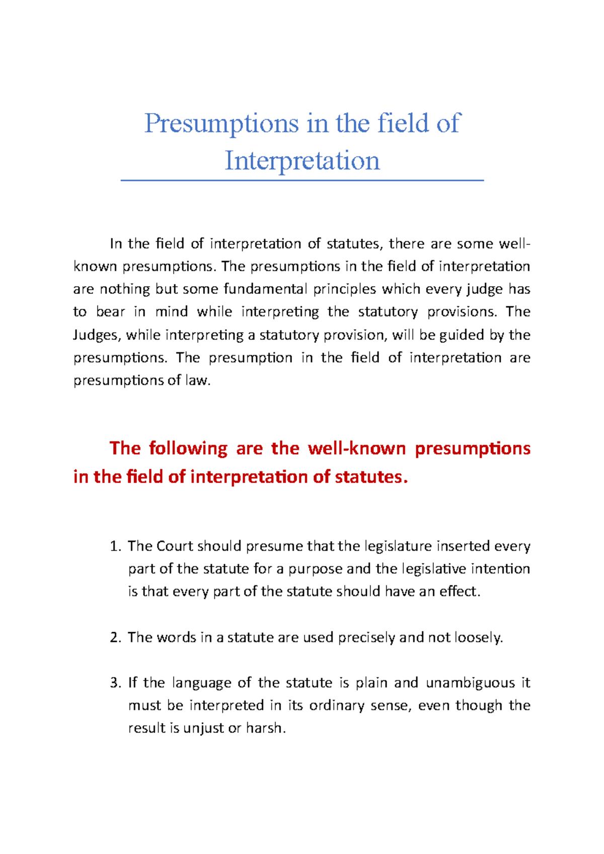 Presumptions In The Field Of Interpretation - The Presumptions In The ...