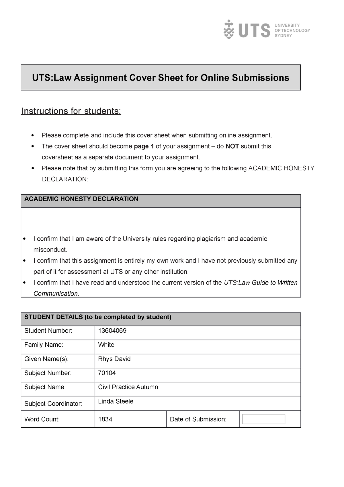 uts law assignment cover sheet