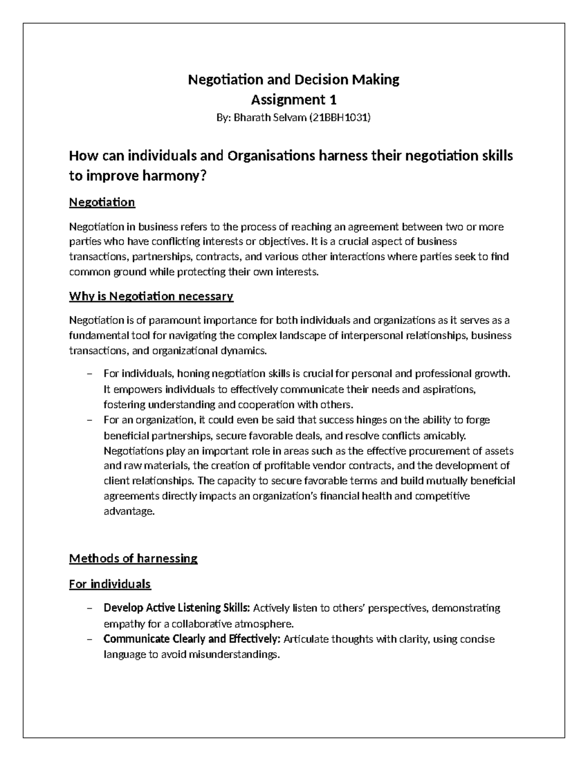 NDM DA-1, 21BBH1031 - its gooddd - Negotiation and Decision Making ...