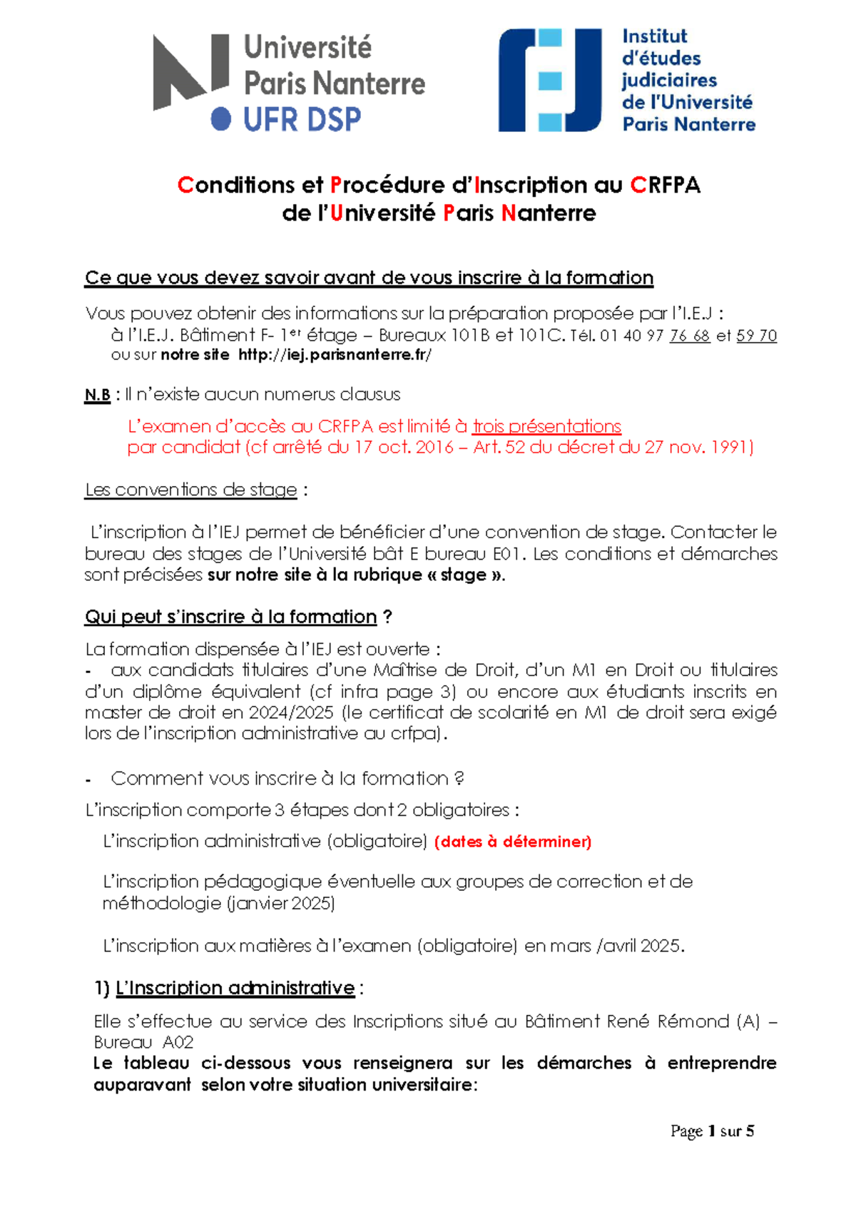 Conditions Inscription Crfpa 20242025 Conditions et Procédure d