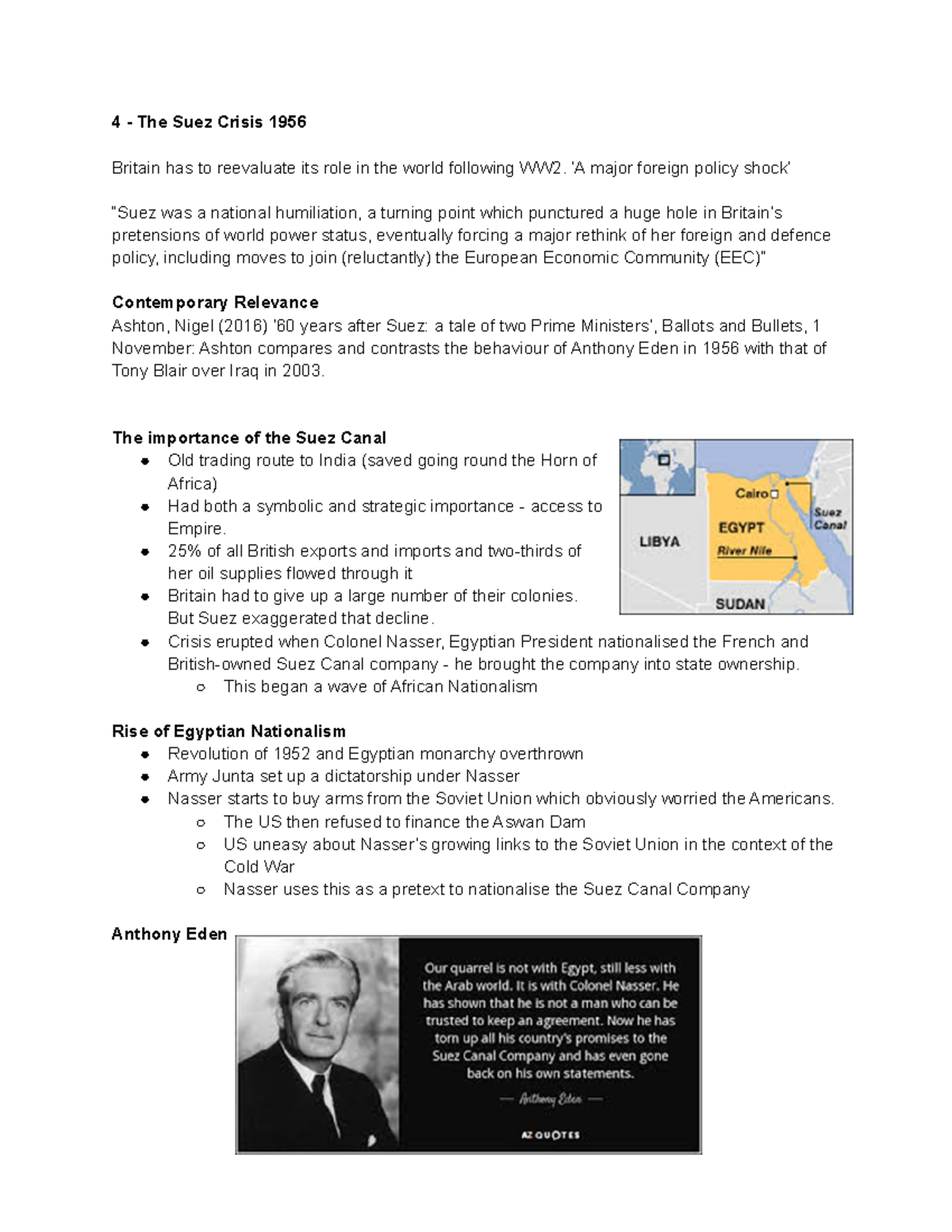 4 The Suez Crisis 1956 Lecture Notes For British Political History Week 4 Studocu