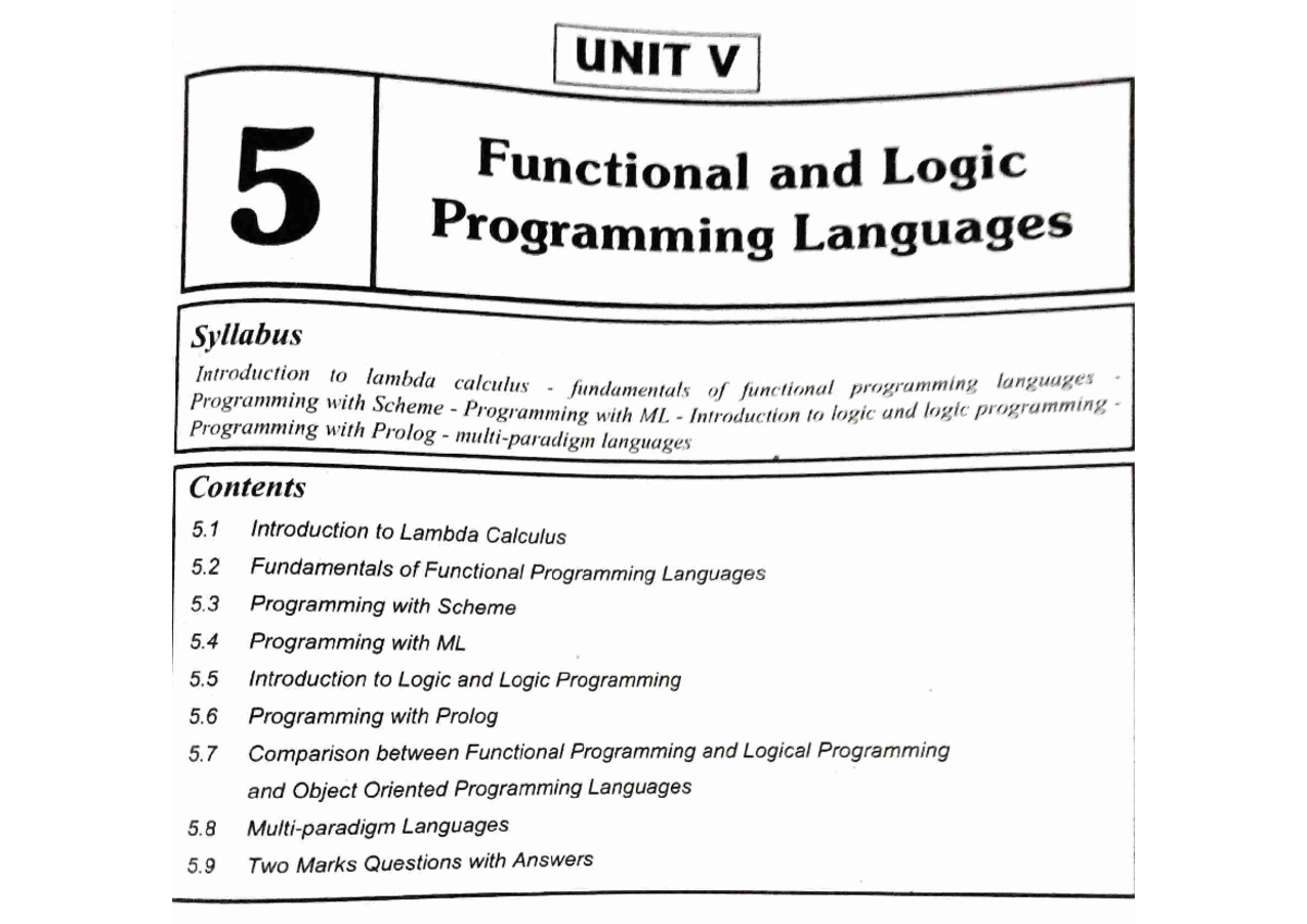 PPL unit 5 - Summary Concepts of Programming Languages - UNIT V 5 ...
