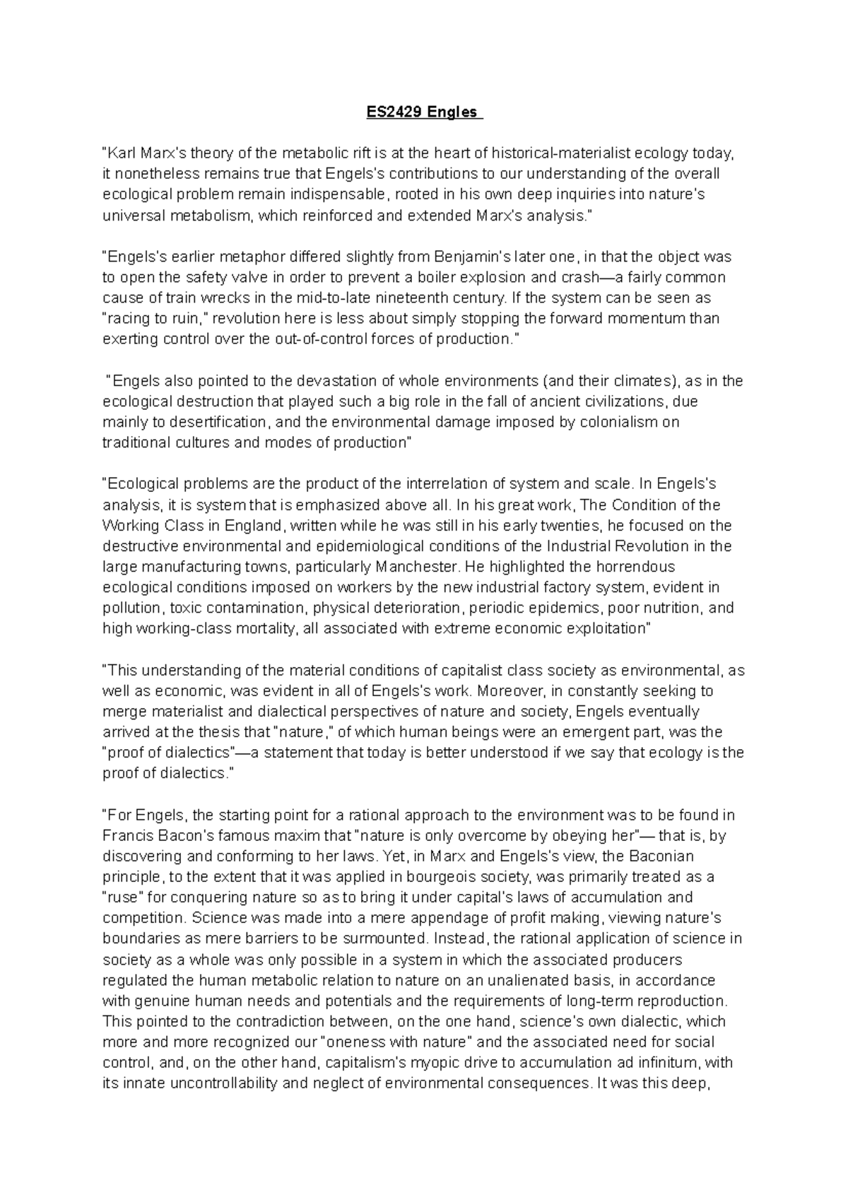 ES2429 Engles - Lecture notes - ES2429 Engles “Karl Marx’s theory of ...