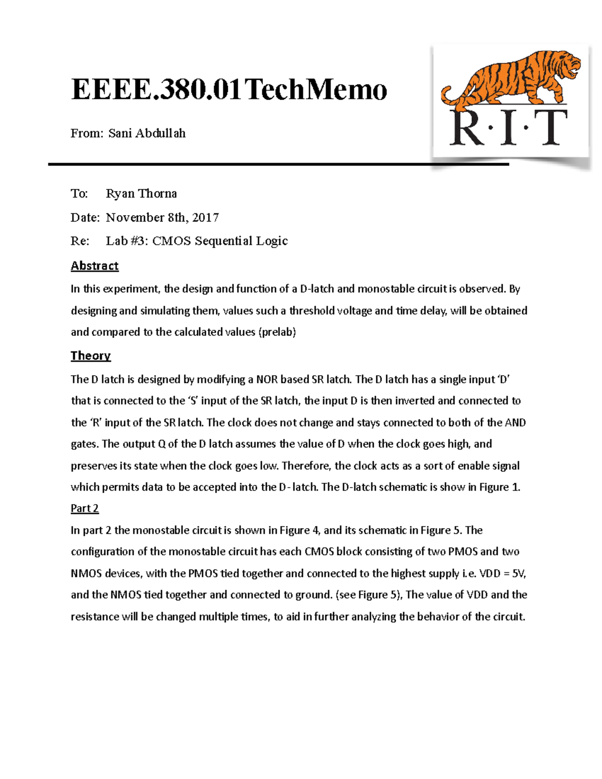 Lab 3 tech memo Pre lab and lab report of digital electronics from