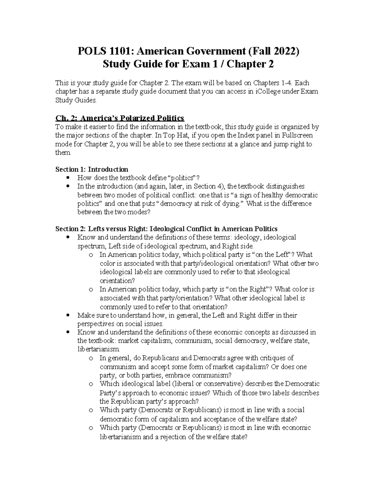 Exam 1 Chapter 2 Study Guide - POLS 1101: American Government (Fall ...